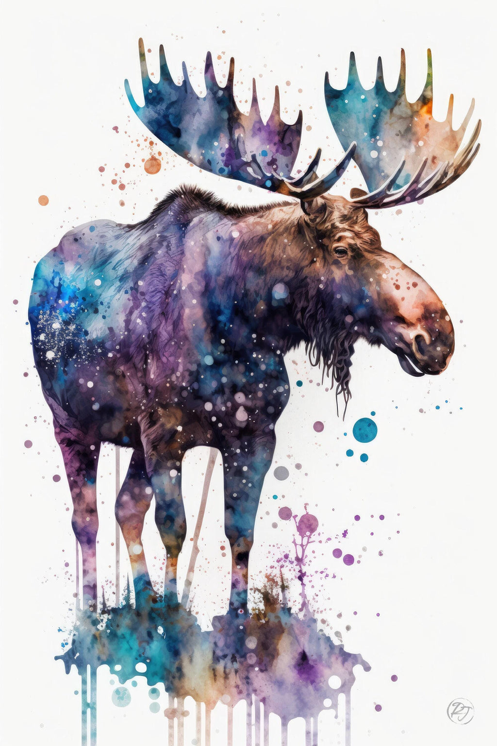 Moose Watercolor Art Print, Nursery Animal Canvas Print, Cute Decor, Framed Kids Wall Art
