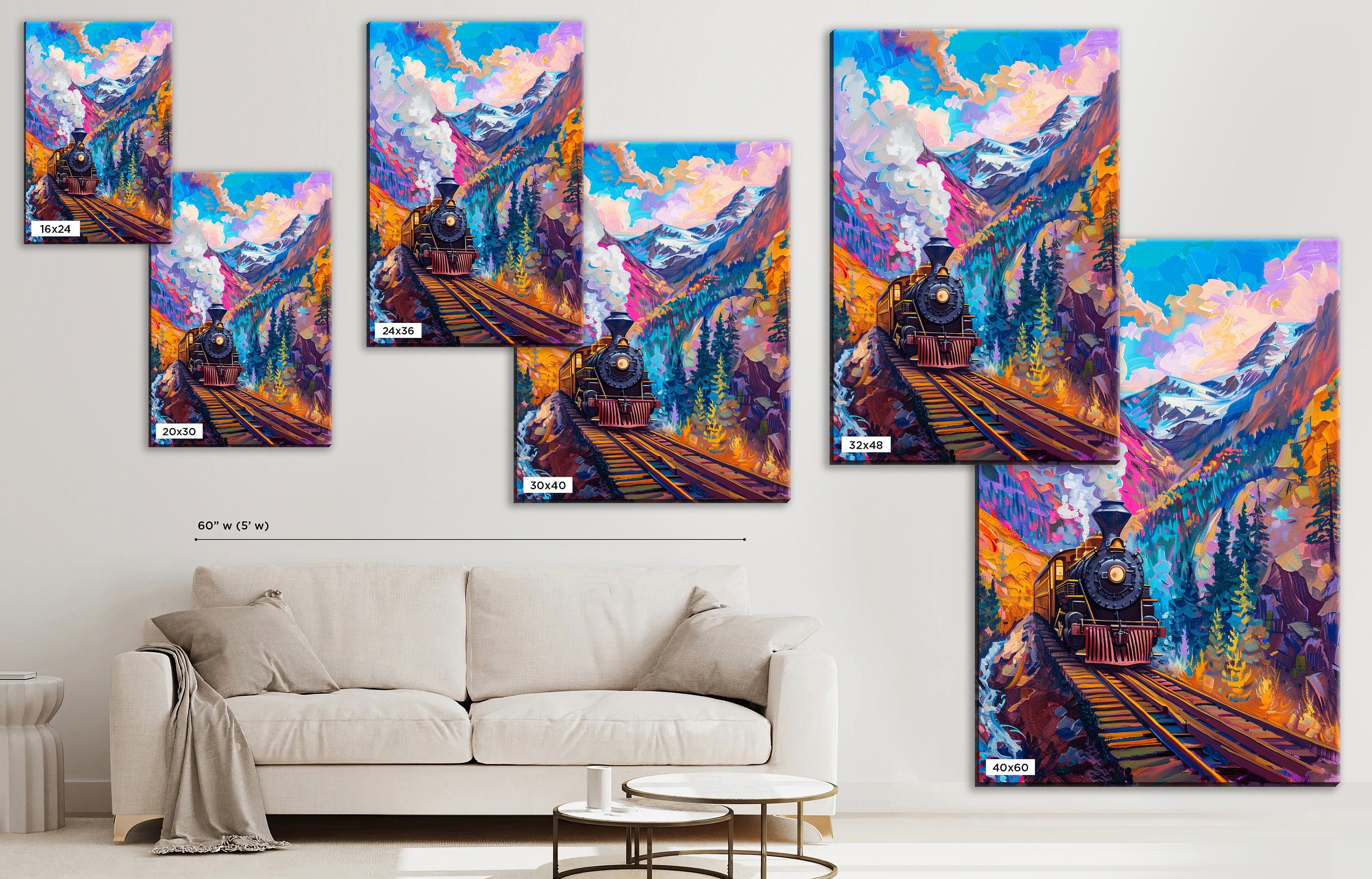 Train Canvas Art - Industrial Colorful Pop Art Canvas | Gallery Wrapped, Ready to Hang