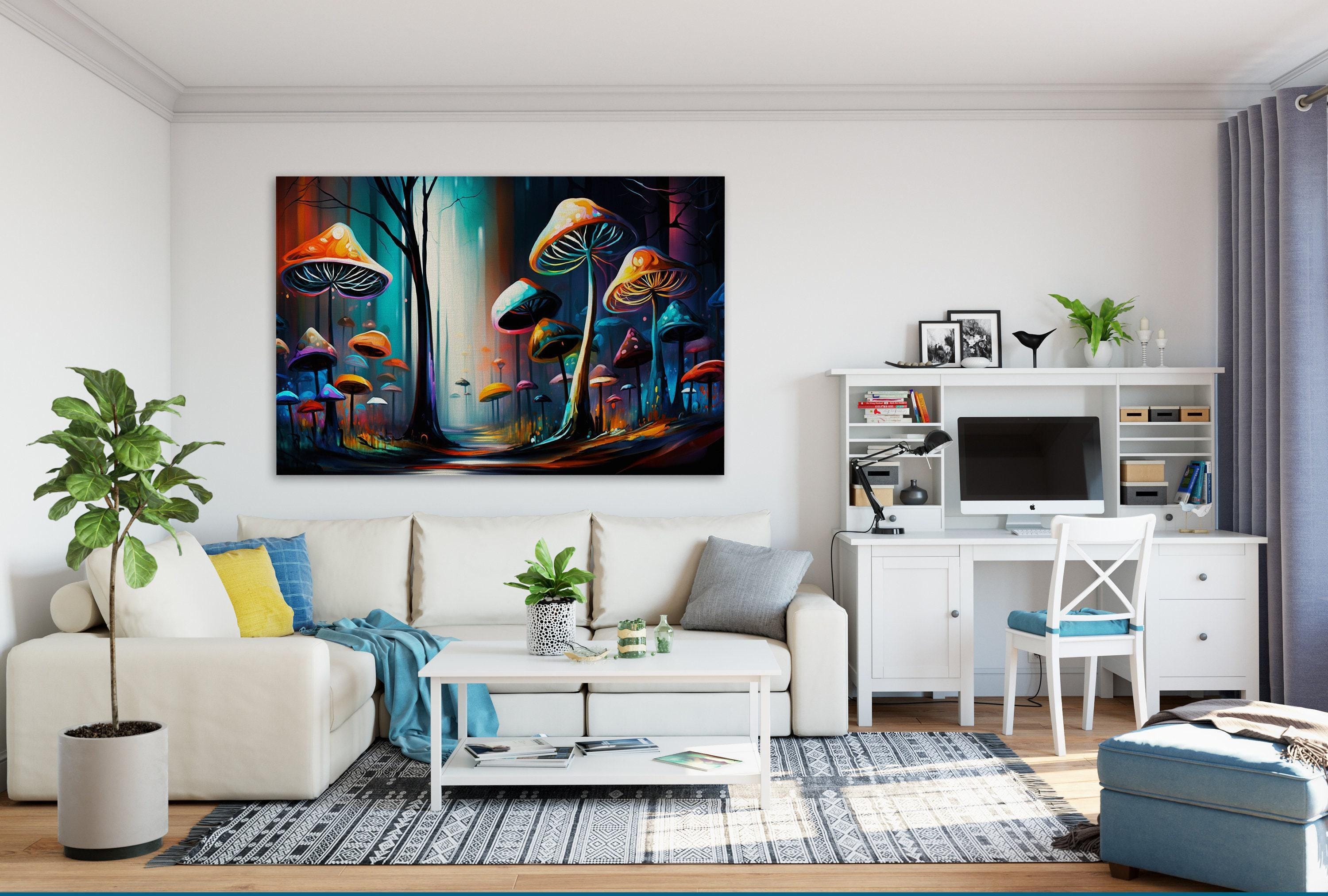 Psychedelic Mushrooms Canvas – Trippy Landscape Art with Vibrant Psychedelic Wall Decor