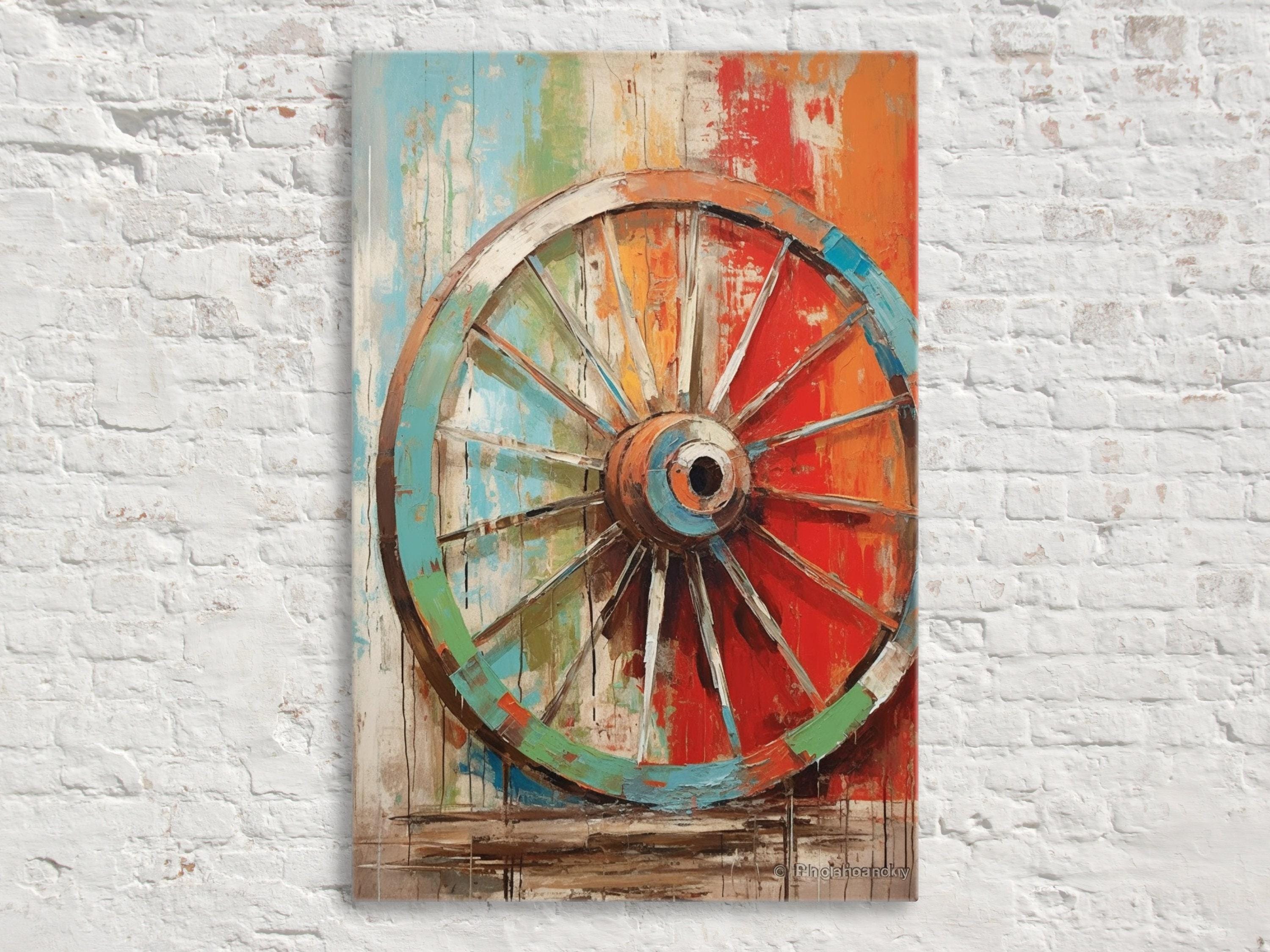 Wagon Wheel Wall Art – Rustic Elegance Farmhouse Canvas Art, Large Gallery Wrapped Print