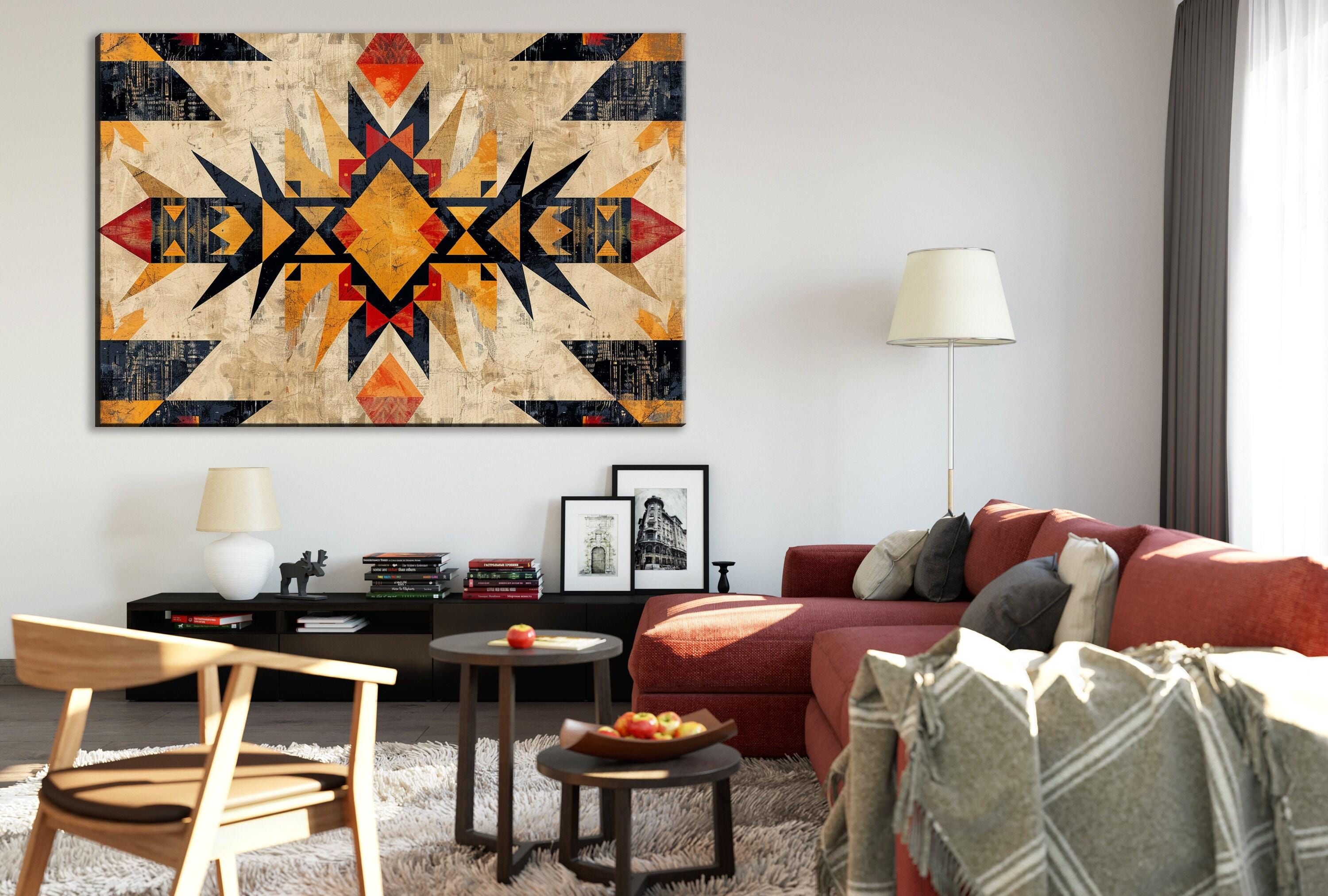 Native American Wall Art – Extra Large Tribal Pattern Decor on Gallery Wrapped Canvas
