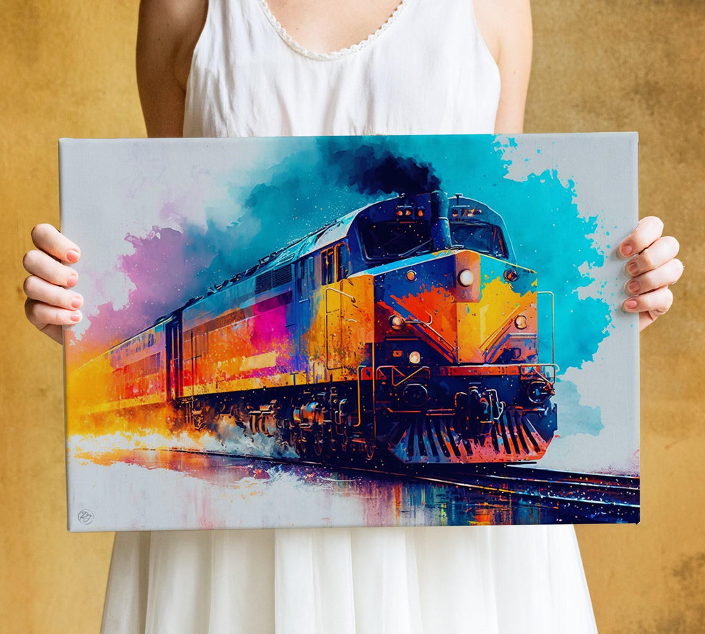 Nostalgic Train Journey: Watercolor Train Painting, Giclee Print on Canvas, Artist Paper, Watercolor Paper, Available in Extra Large Sizes