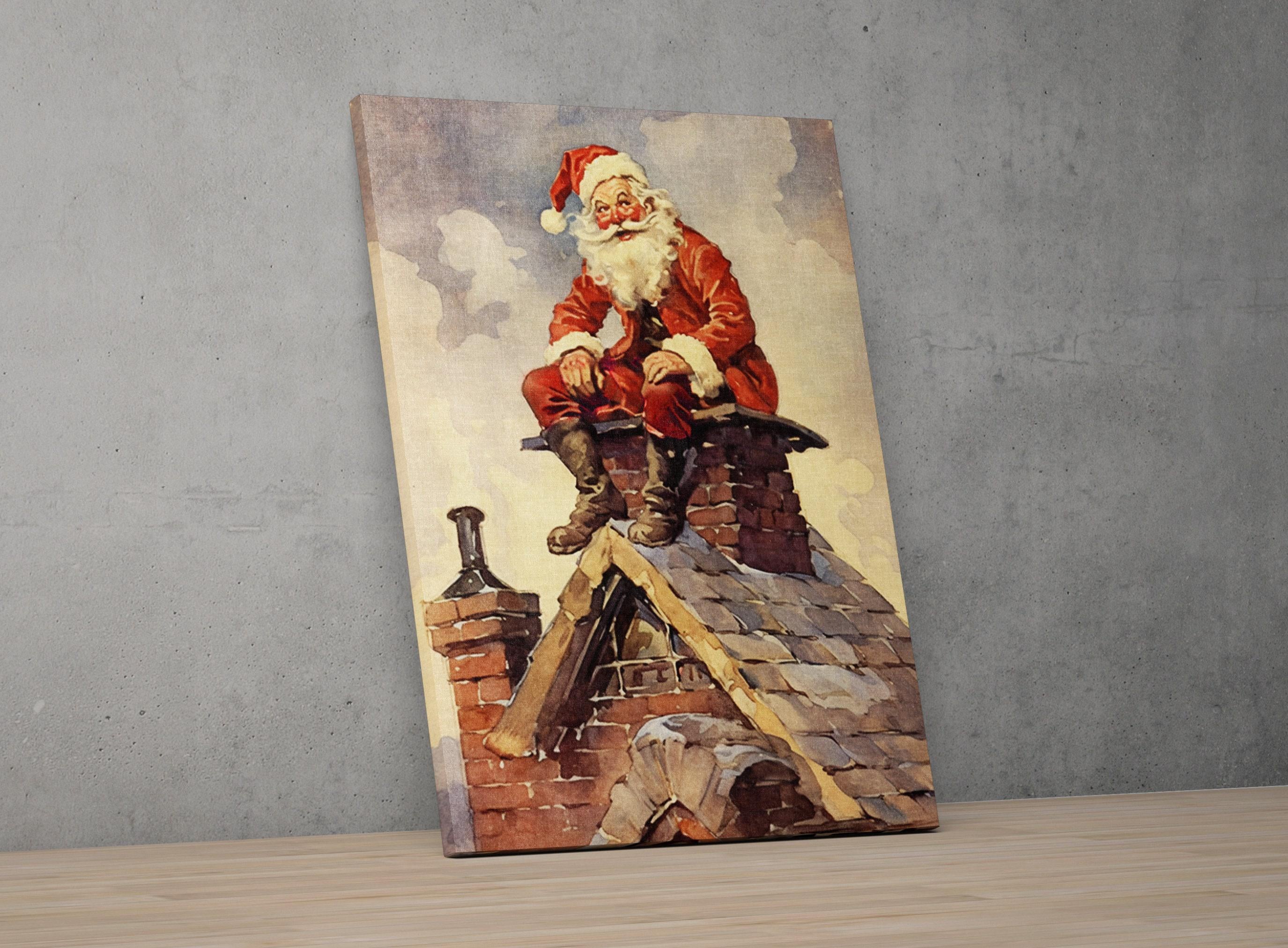 Norman Rockwell Style Santa Claus - Classic Christmas, Print on Canvas, Artist Paper, Watercolor Paper, Available in Extra Large Sizes