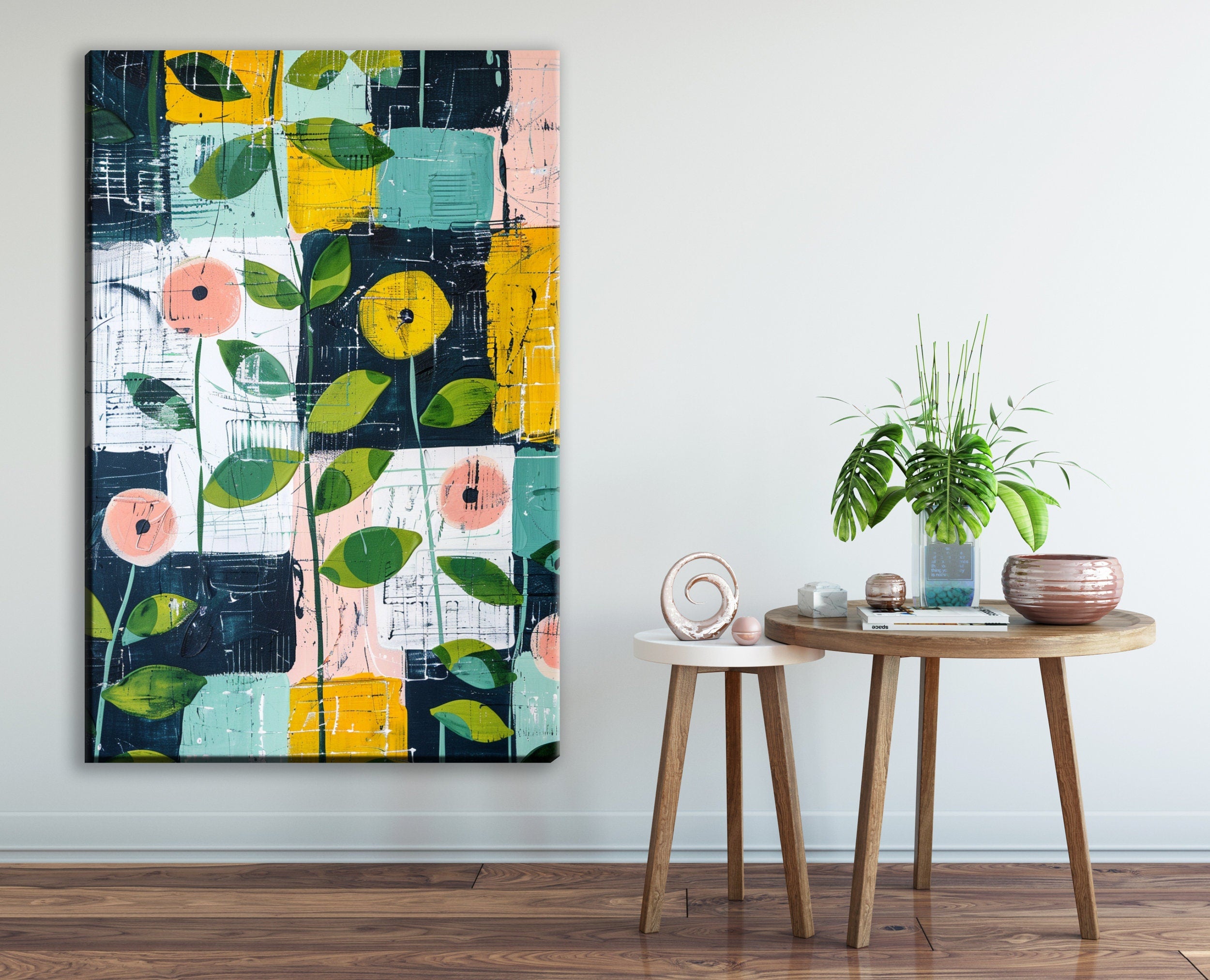 Farmhouse Floral Wall Art – Gallery Wrapped Canvas | Extra Large Floral Pattern Print