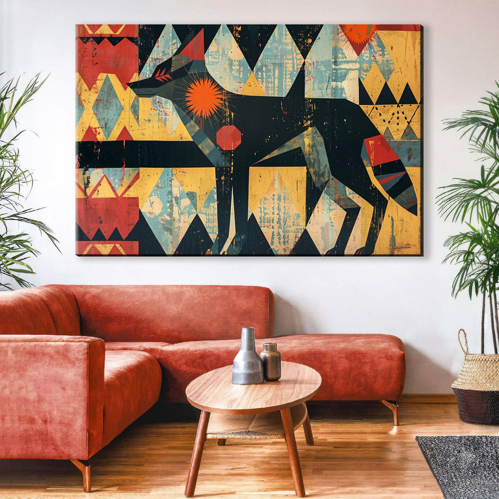 Native American Coyote Art – Modern Southwest Canvas | Large Tribal Spirit Painting