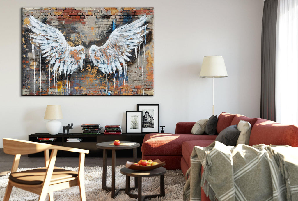 Graffiti Angel Wings Urban Street Art – Large Canvas Art, Gallery Wrapped, Ready to Hang