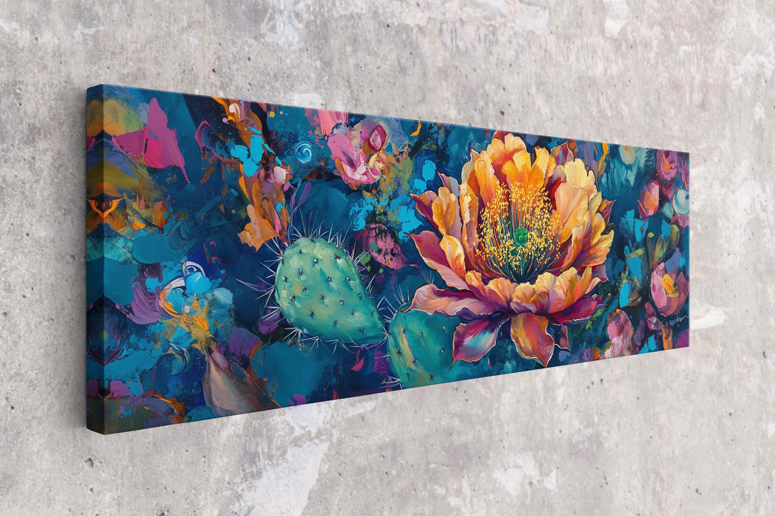 Southwest Cactus Wall Art – Panoramic Framed Gallery Wrapped Canvas, Large Saguaro Print