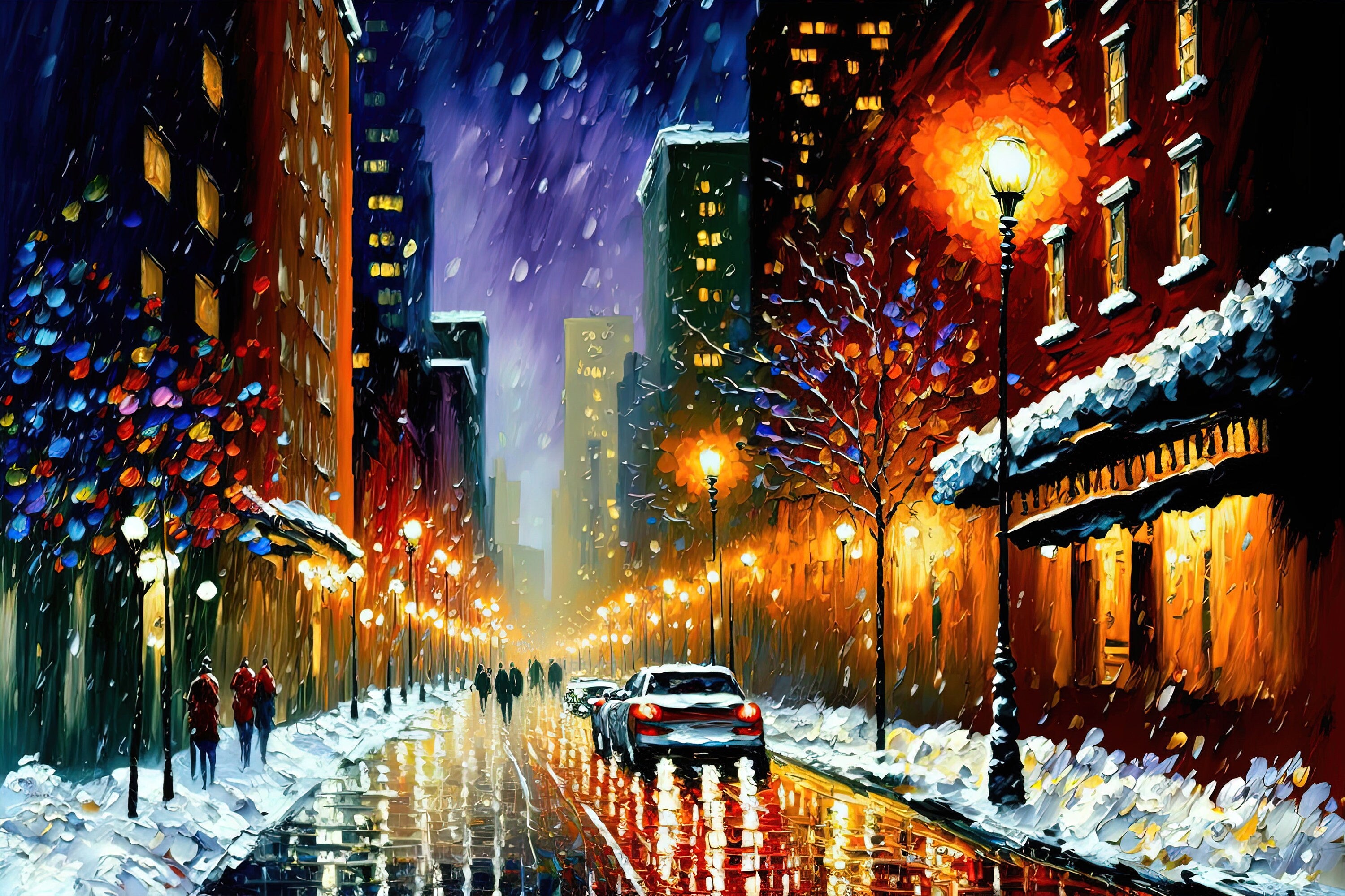 New York Snow Canvas – Cityscape Wall Art With Wooden Frame & Acid Free Ink Print