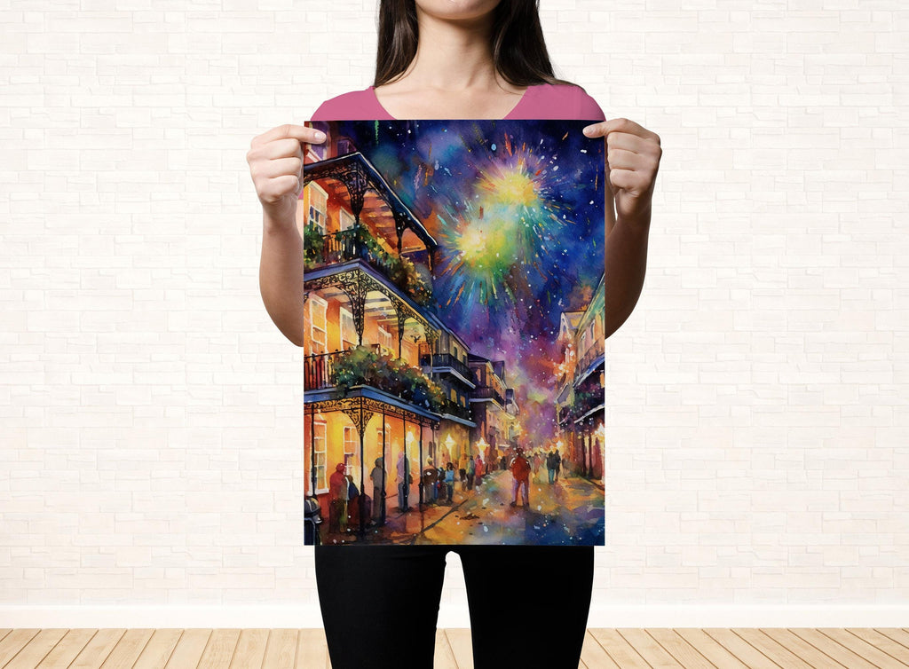 Vibrant Mardi Gras Night Celebration Watercolor –  Giclee Print on Canvas, Artist Paper, Watercolor Paper, Available in Extra Large Sizes