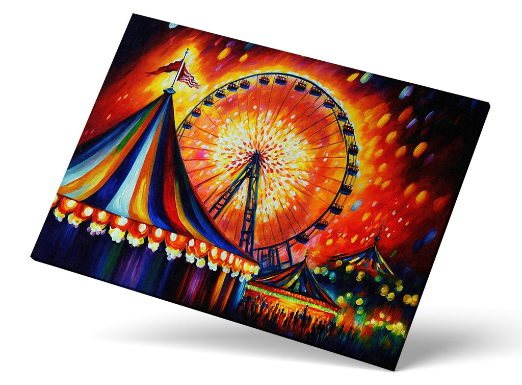 Carnival Canvas Wall Art – Vibrant Circus Painting Print With Ferris Wheel Giclee