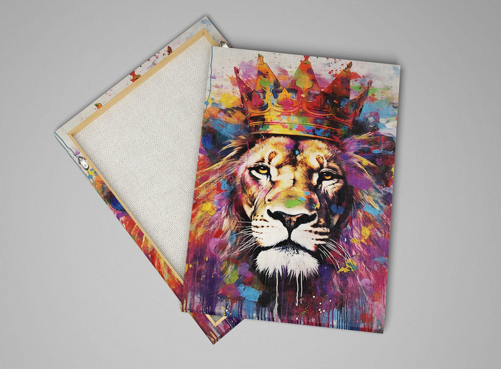 Lion Canvas Art – Large Watercolor Lion with Crown | Majestic Wildlife Wall Decor