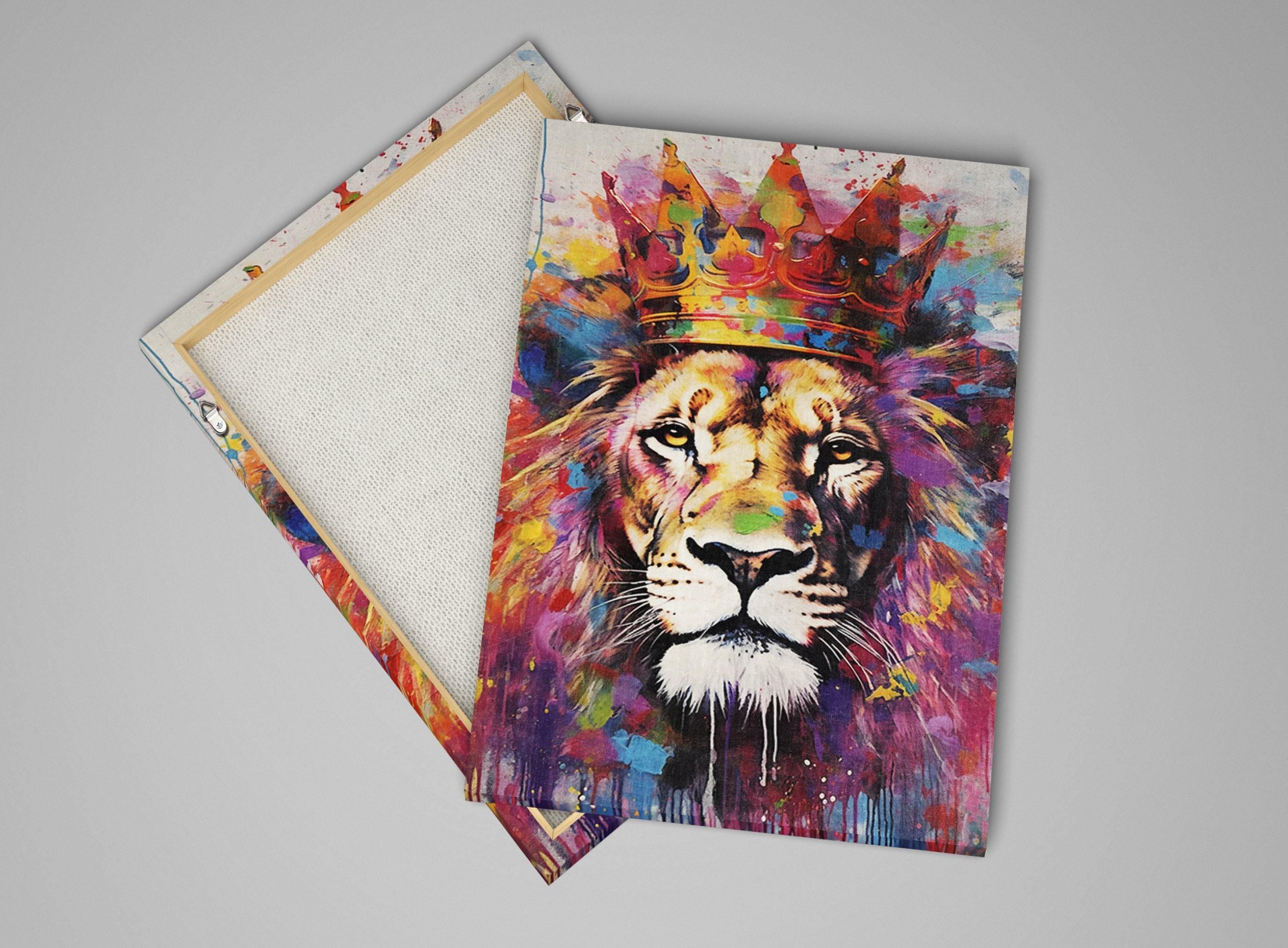 Lion Canvas Art – Large Watercolor Lion with Crown | Majestic Wildlife Wall Decor