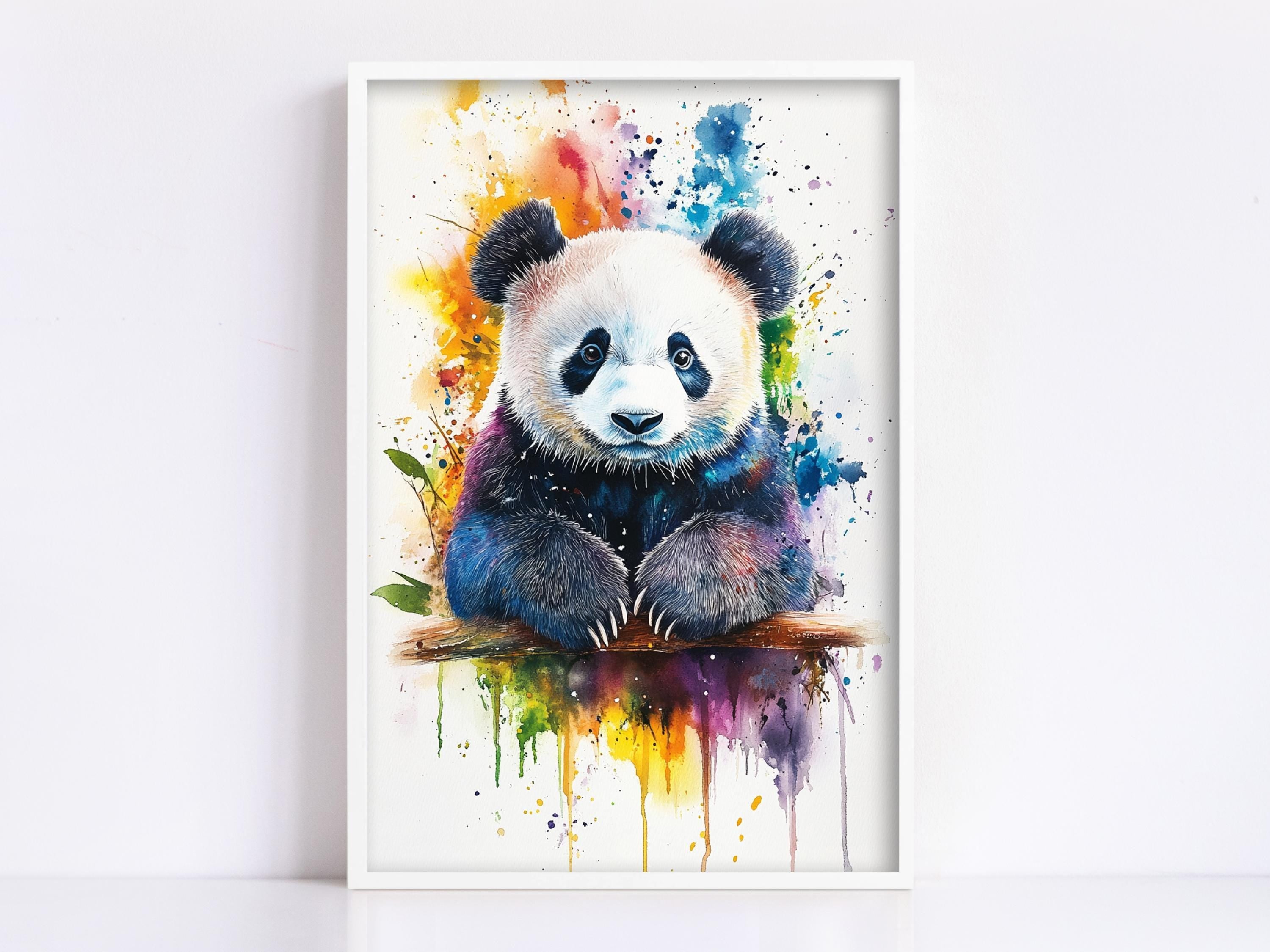 Cute Panda Bear Watercolor Painting Print, Giclee Print on Canvas, Artist Paper, Framed or Unframed, Available in Extra Large Sizes