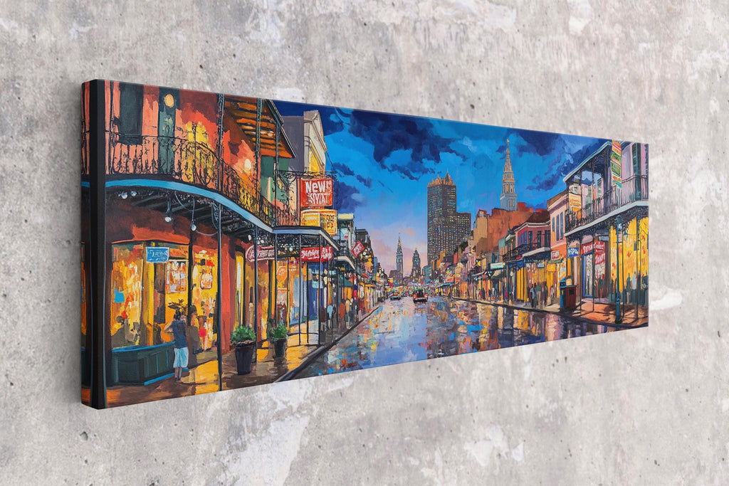 a painting of a city street at night