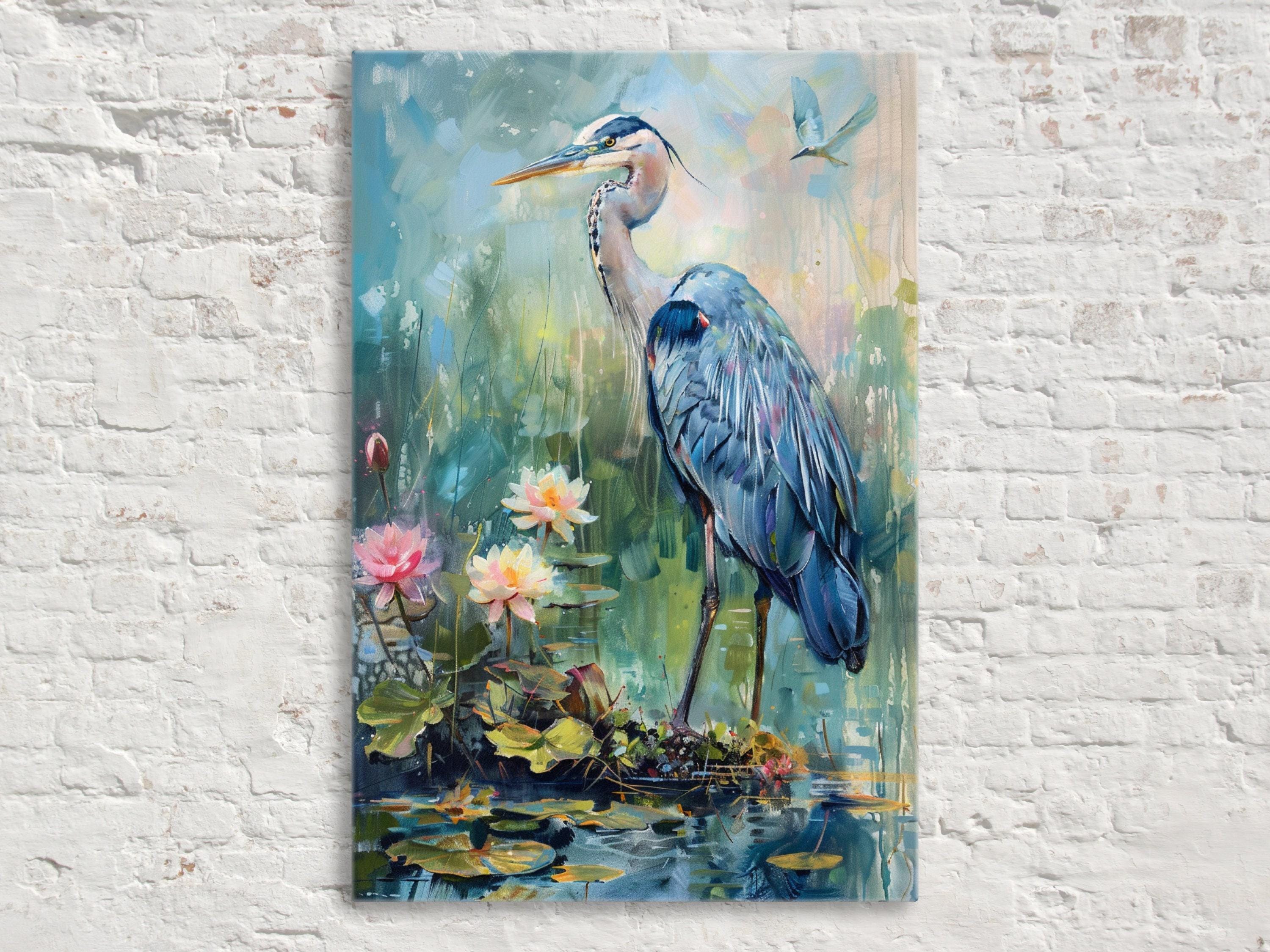 Blue Heron Wall Art – Large Coastal Canvas Art | Wetland Sanctuary Print on Gallery Wrapped Canvas