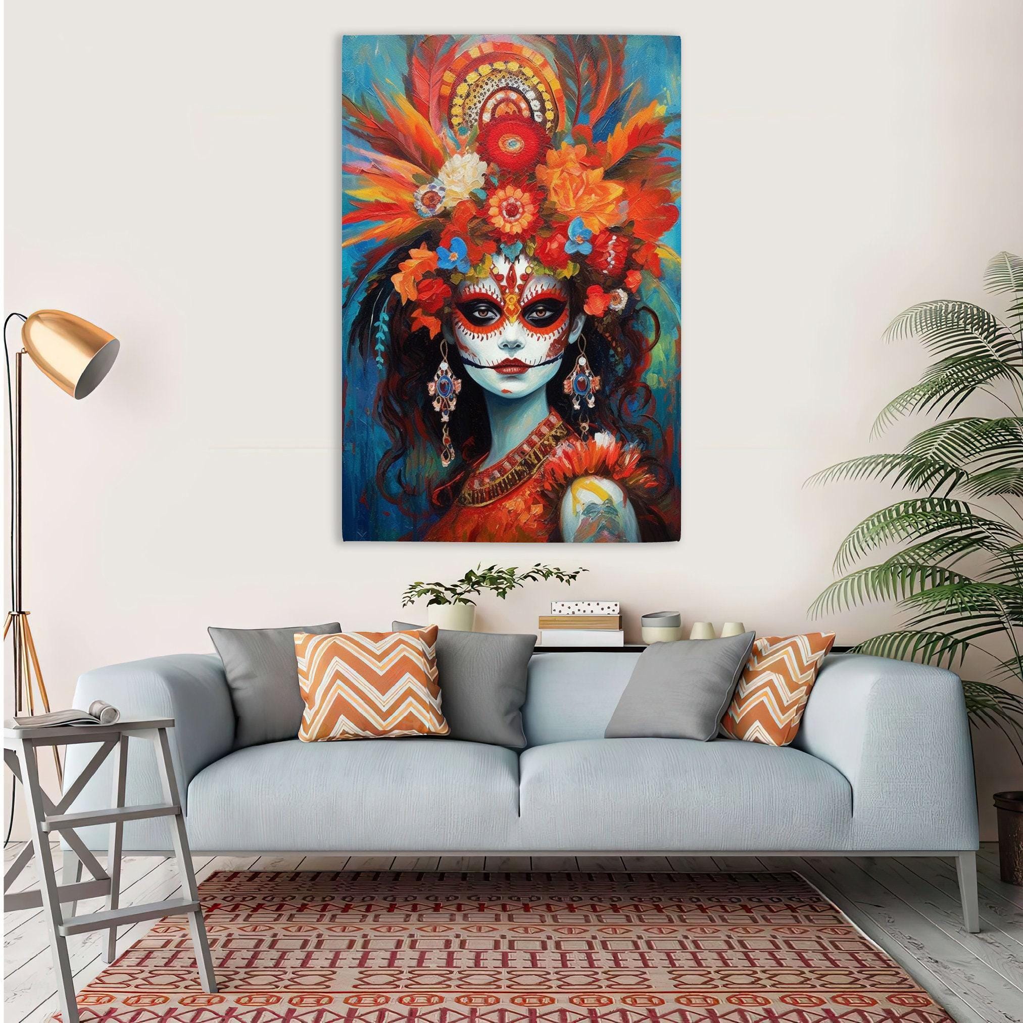 Day Of The Dead Art - Large Canvas Print Featuring Vibrant Sugar Skull Wall Art