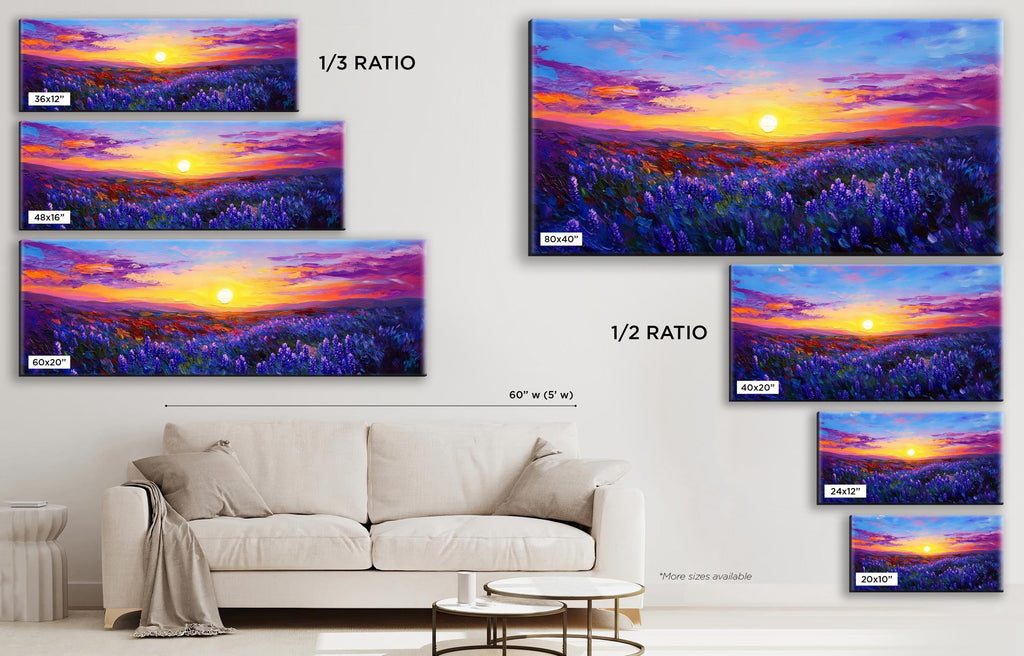 a living room with a couch and paintings on the wall