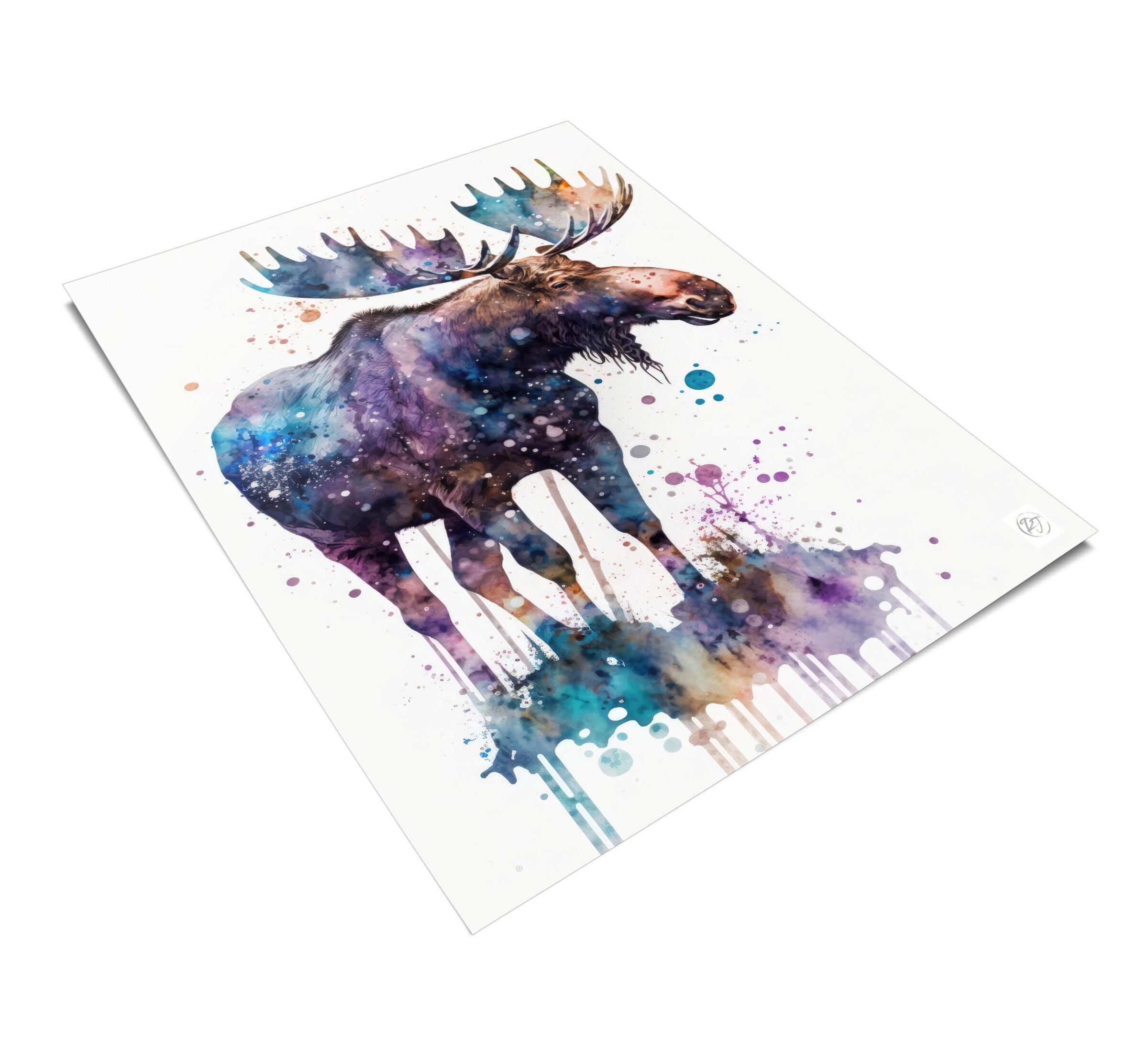Moose Watercolor Art Print, Nursery Animal Canvas Print, Cute Decor, Framed Kids Wall Art