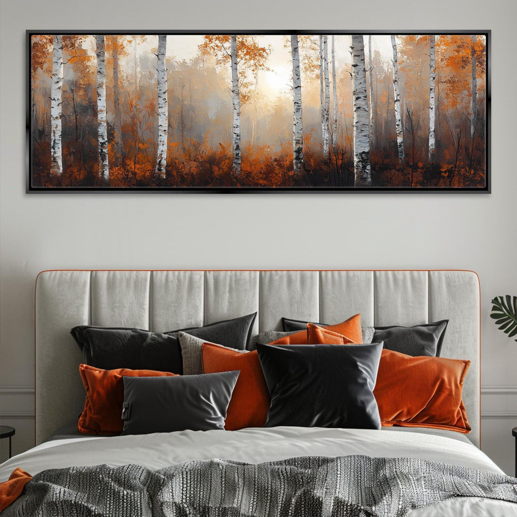 Birch Tree Canvas - Panoramic Wall Art | Oversized Autumn Forest Canvas, Gallery Wrapped