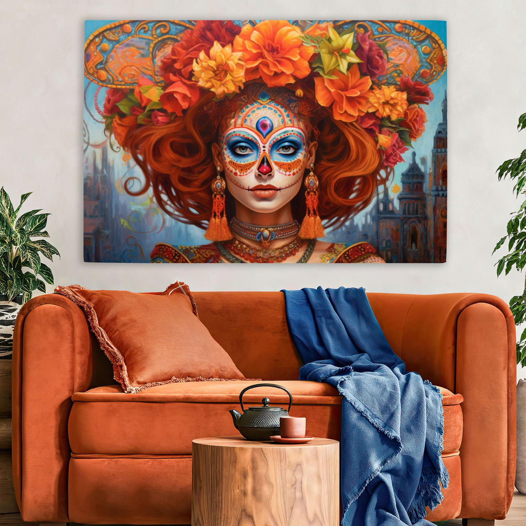 Day of the Dead Canvas – Large Floral Skull Canvas Print | Mexican Heritage Art