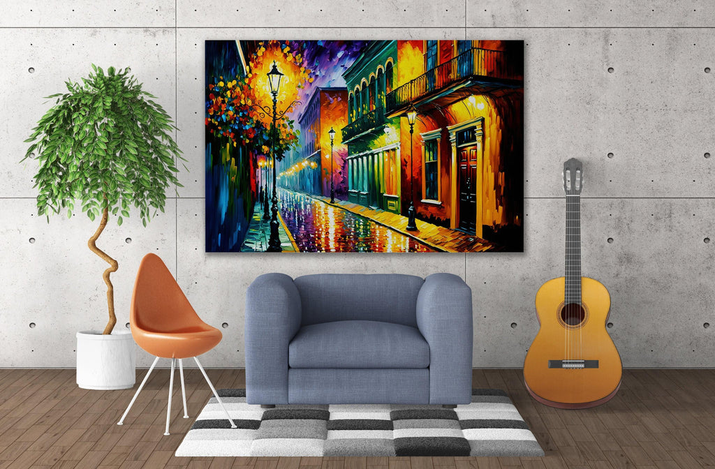 New Orleans French Quarter Art – Bourbon Street Painting on Vibrant NOLA Street Scene Canvas
