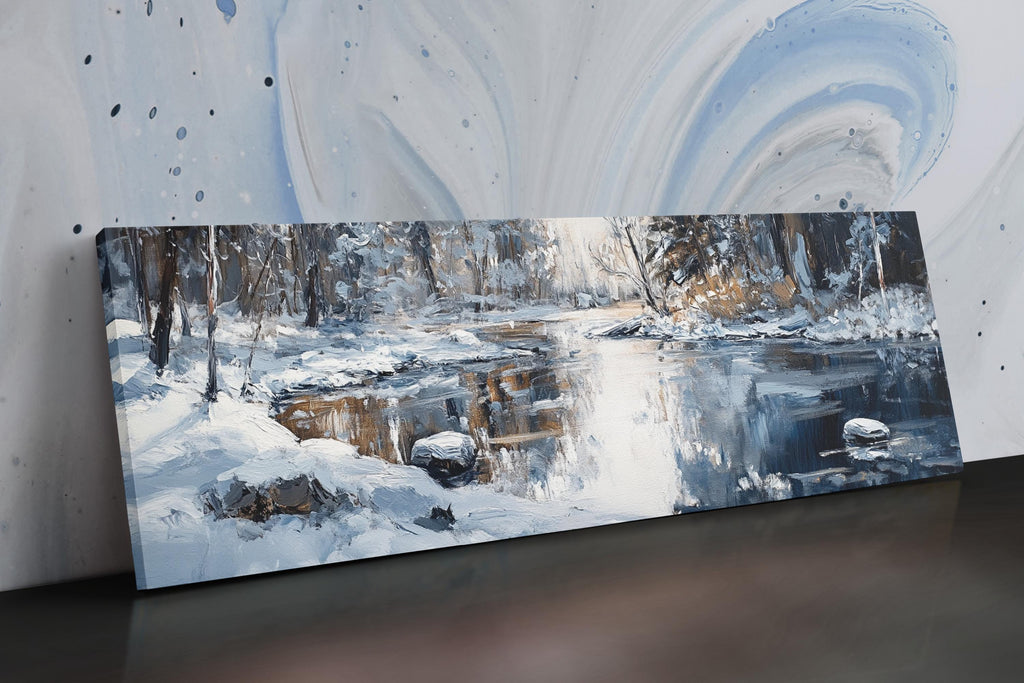 a painting of a winter scene on a wall