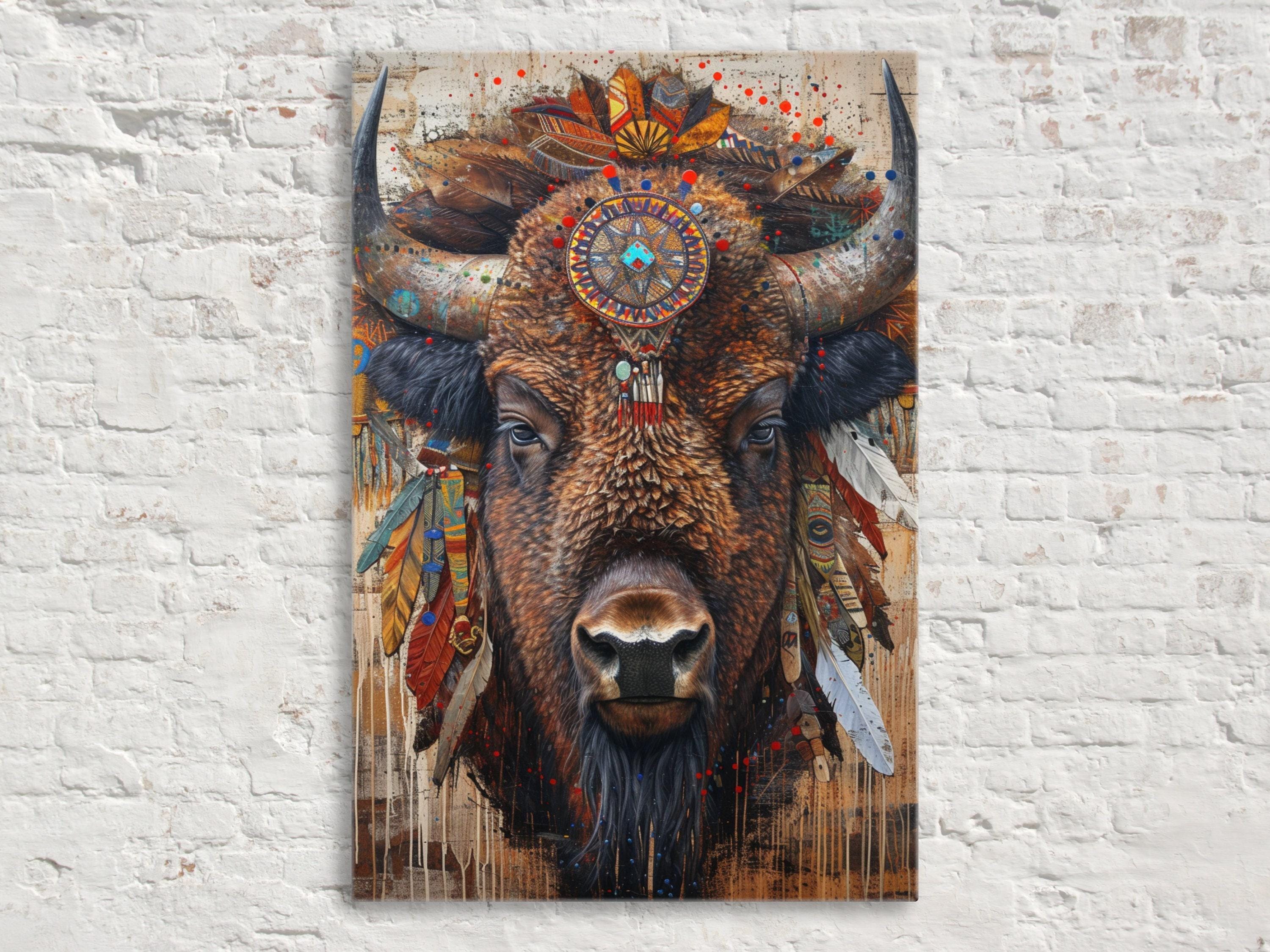 Native American Bison Art – Large Canvas Art | Gallery Wrapped Canvas, Ready to Hang