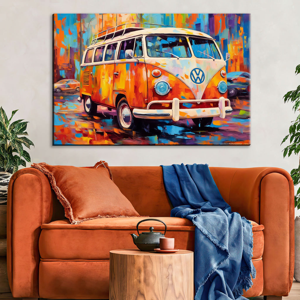 Volkswagen Bus Canvas | Retro VW Bus Art on Gallery Wrapped Canvas - Large Wall Art