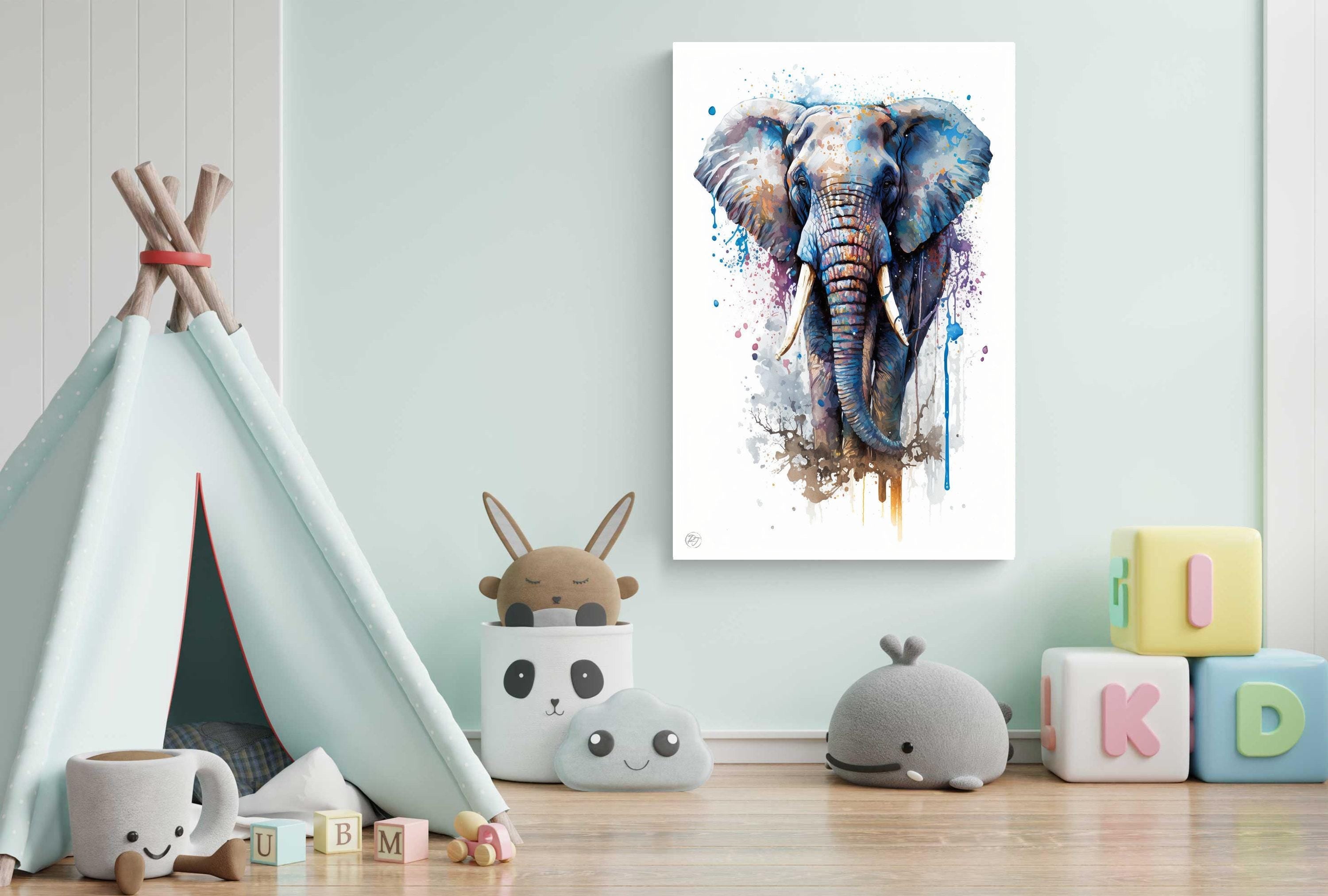 Elephant Majesty: Wildlife Watercolor Painting, Giclee Print on Canvas, Artist Paper, Watercolor Paper, Available in Extra Large Sizes