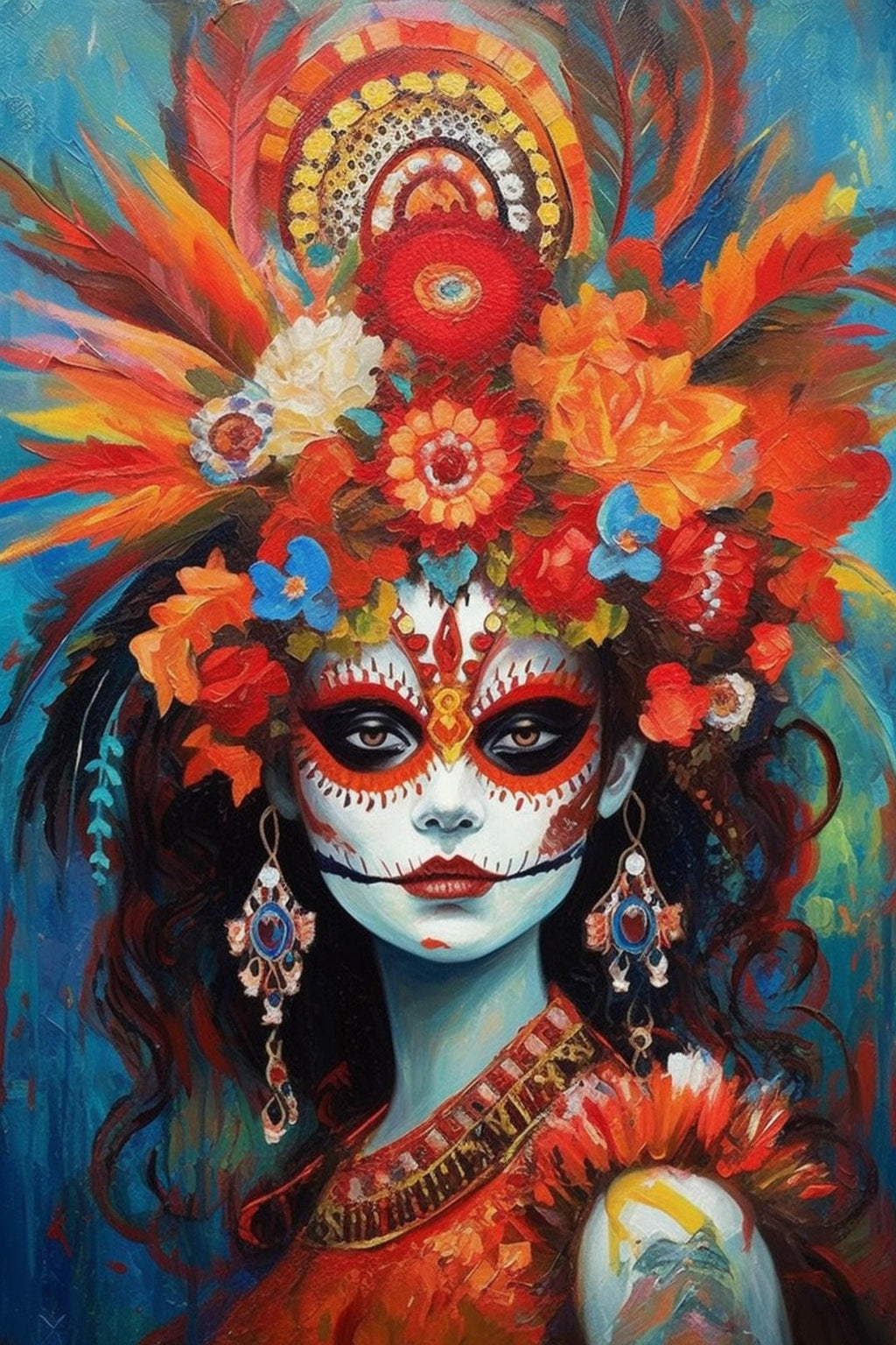 Day Of The Dead Art - Large Canvas Print Featuring Vibrant Sugar Skull Wall Art