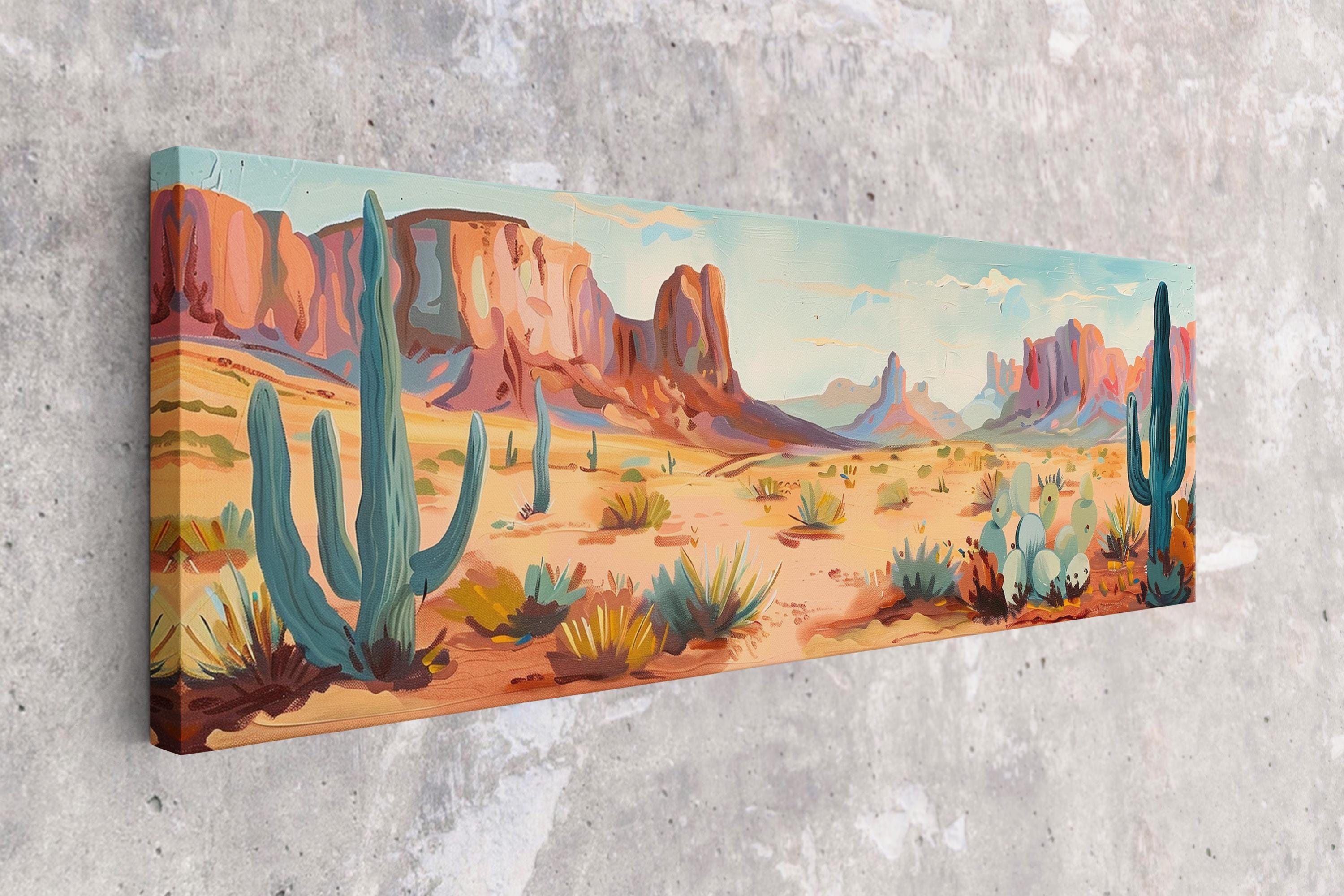 a painting on a wall of a desert scene