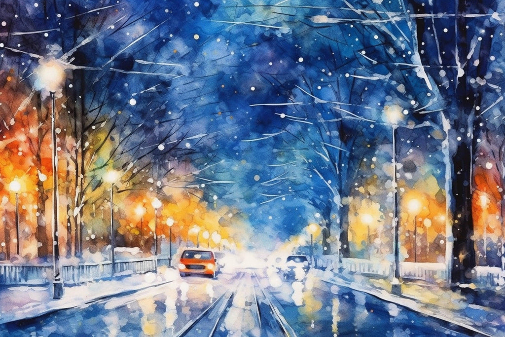 Enchanting Winter Scene Watercolor Wall Art, Giclee Print on Canvas, Artist Paper, Watercolor Paper, Available in Extra Large Sizes