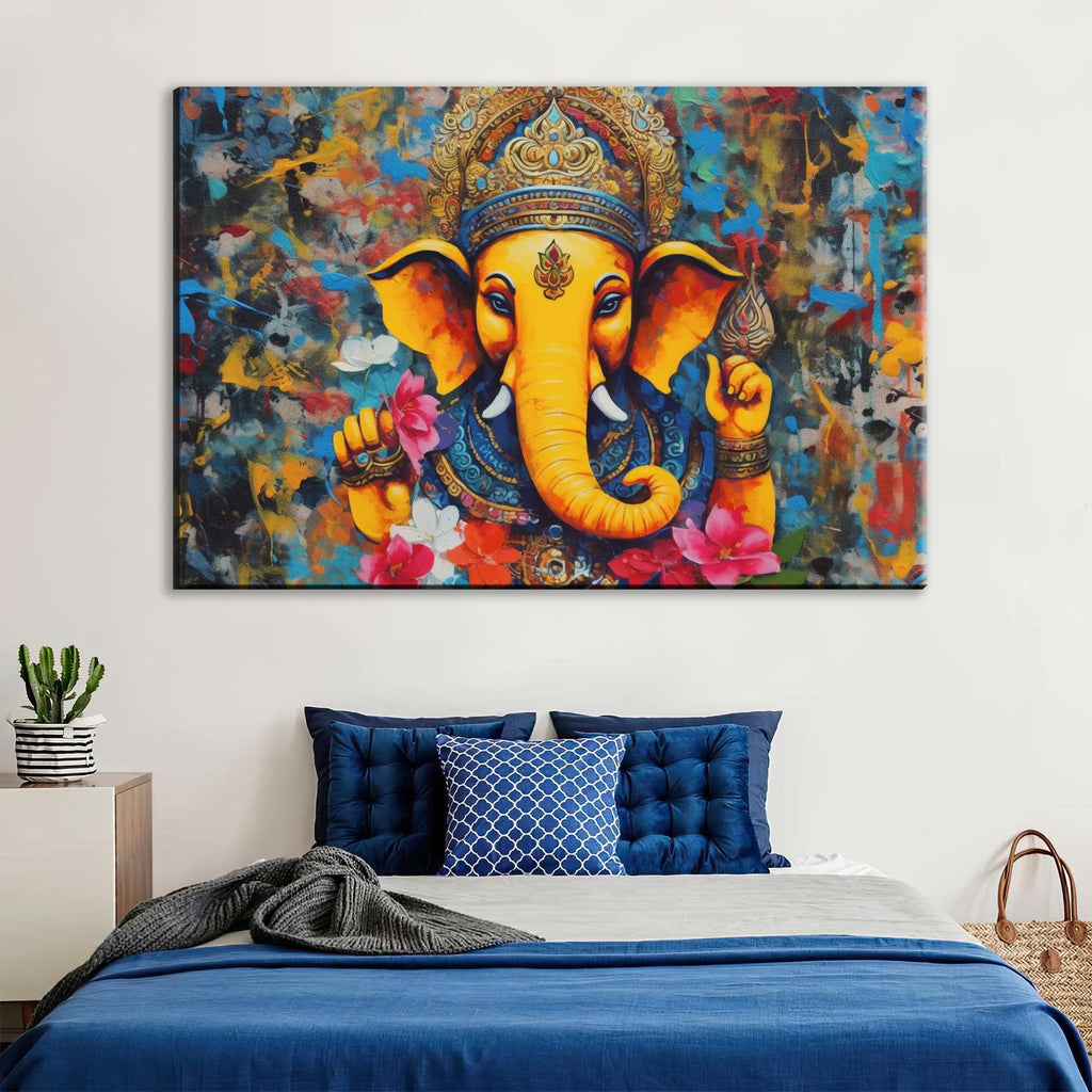 Ganesha Canvas Print - Hindu God Wall Art | Large Canvas Art, Spiritual Painting