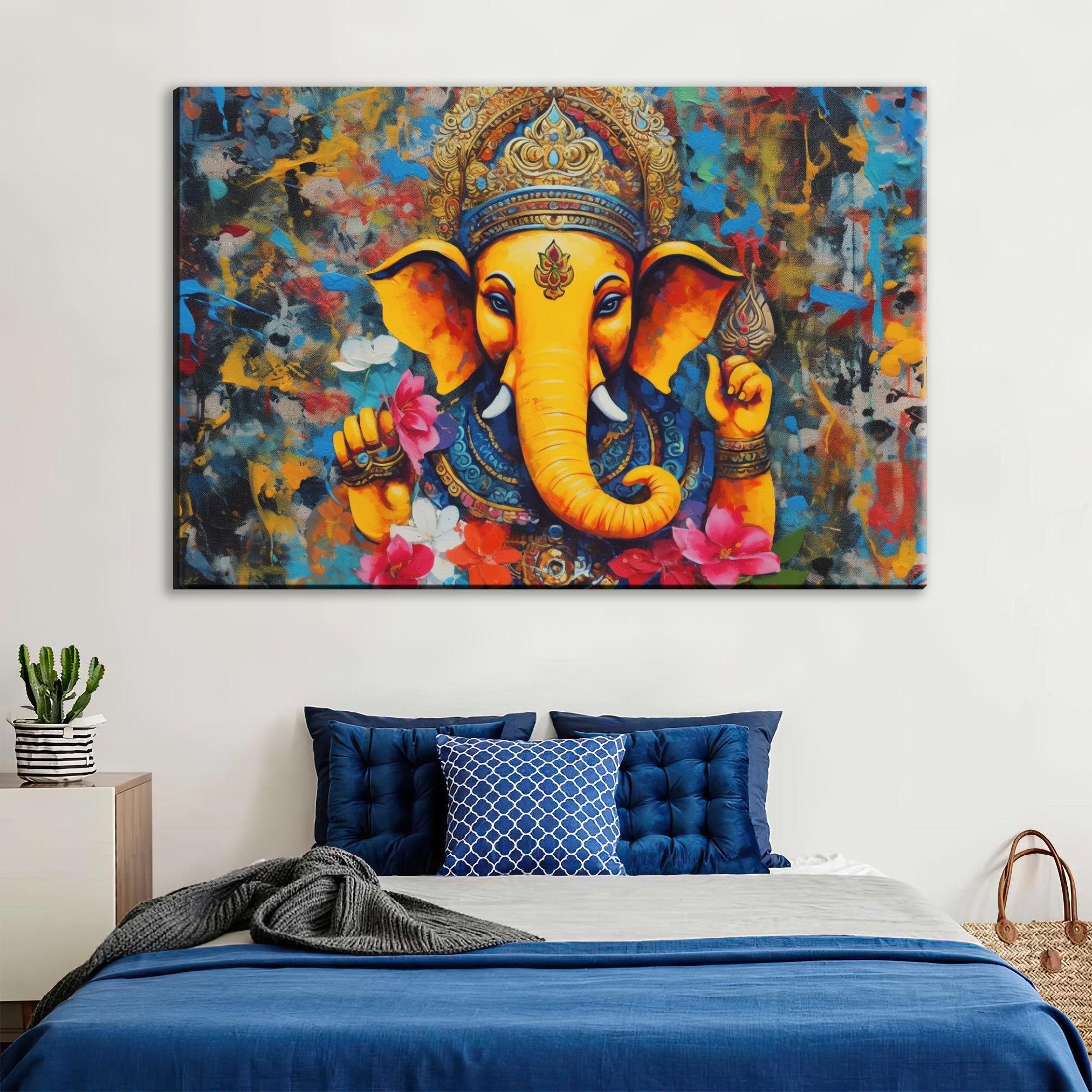 Ganesha Canvas Print - Hindu God Wall Art | Large Canvas Art, Spiritual Painting