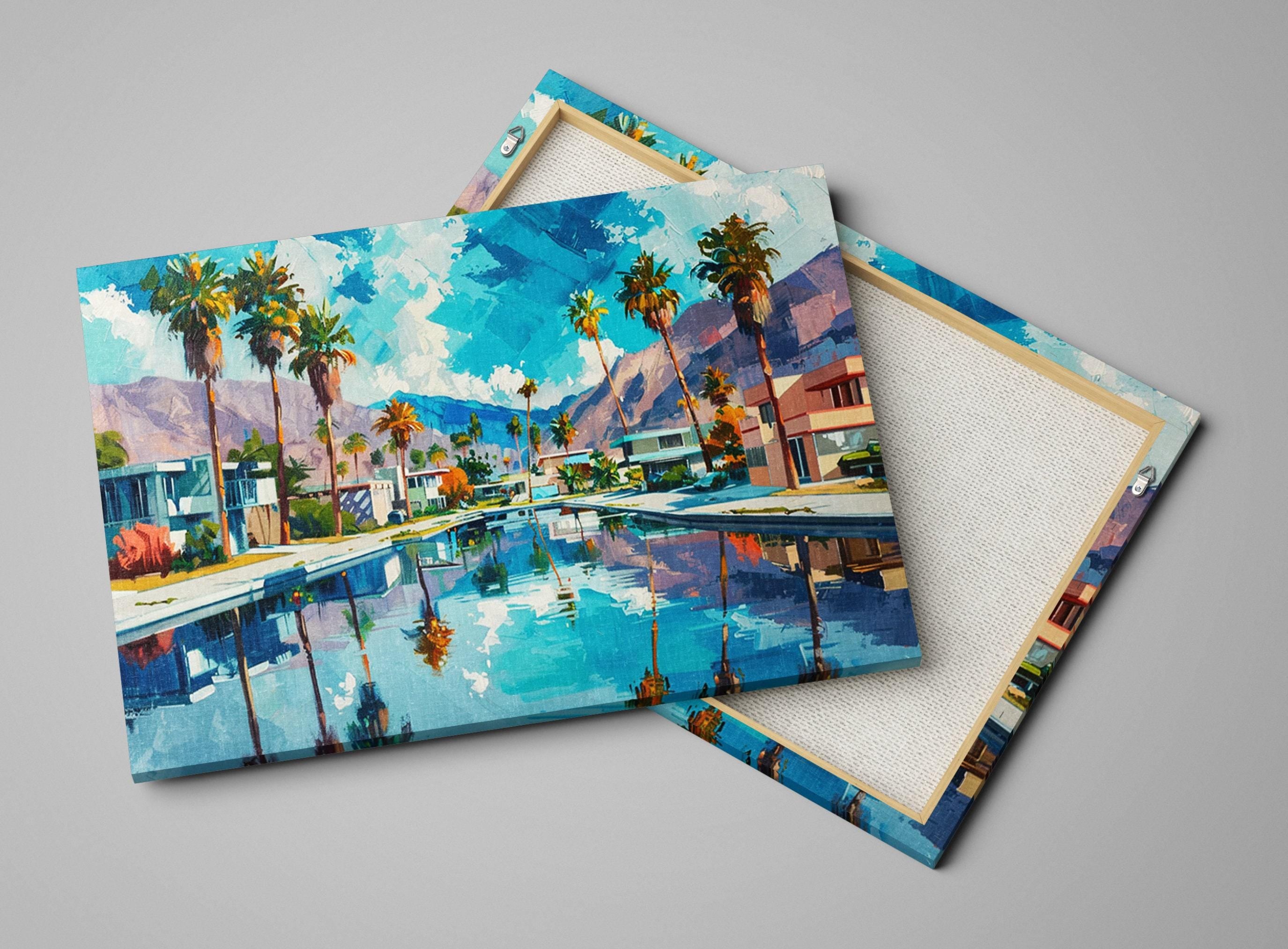 Palm Springs Pool Scene - Large Canvas Art | Gallery Wrapped Canvas Ready to Hang