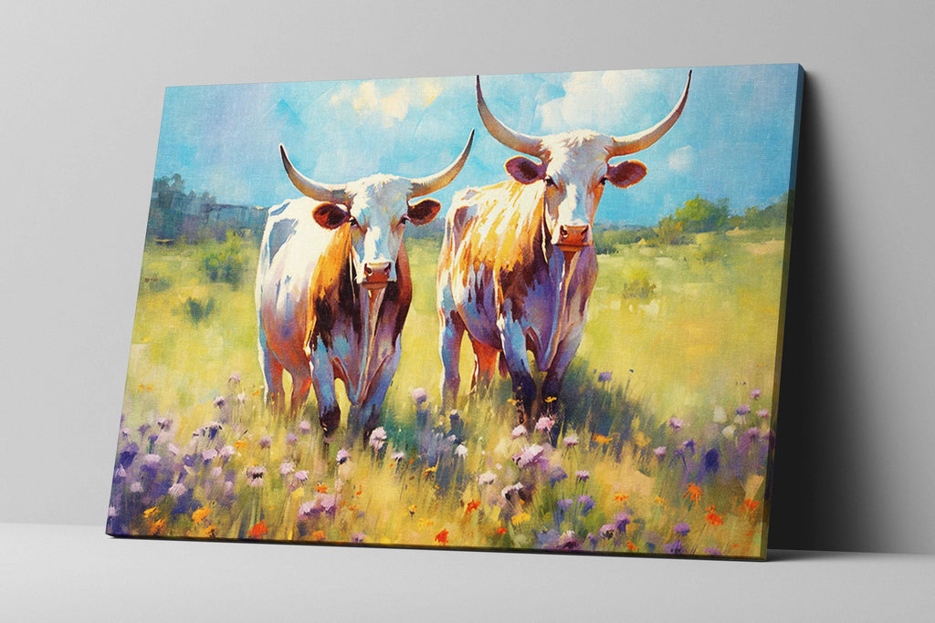 Texas Longhorn Canvas - Large Western Wall Art | Rustic Texas Pride Canvas