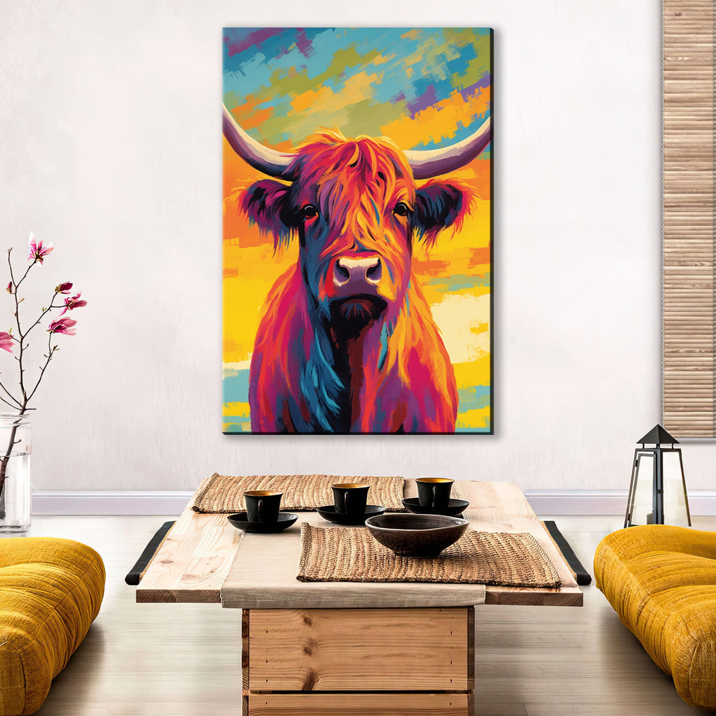 Highland Cow Canvas - Large Rustic Wall Artwork With Scratch Resistant Coating