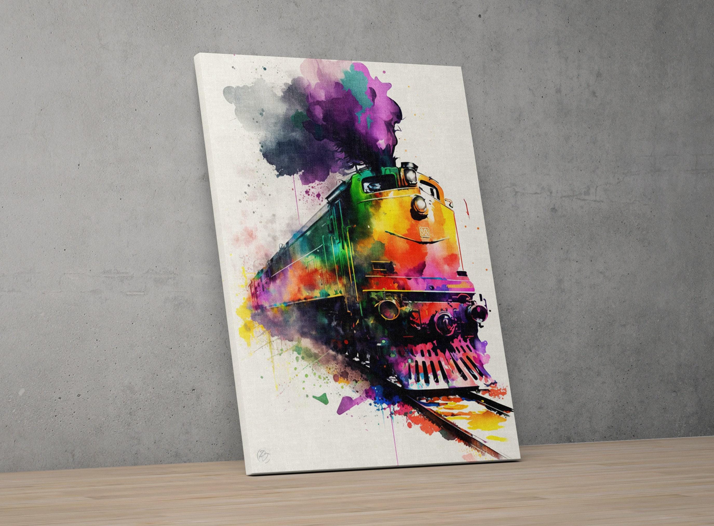 Vintage Train Charm: Watercolor Railroad Art Print, Giclee Print on Canvas, Artist Paper, Watercolor Paper, Available in Extra Large Sizes