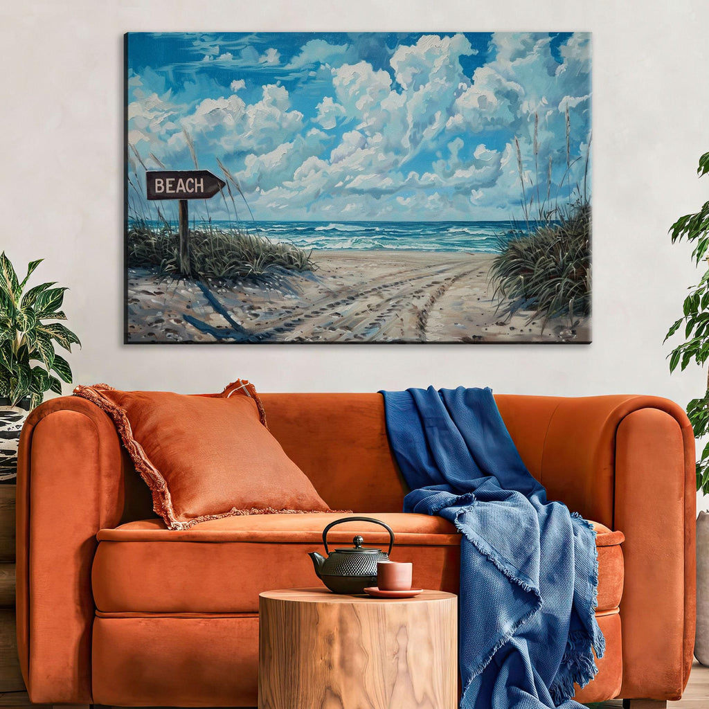 Sunny Beach Scene Print - Coastal Beach Decor | Large Gallery Wrapped Canvas