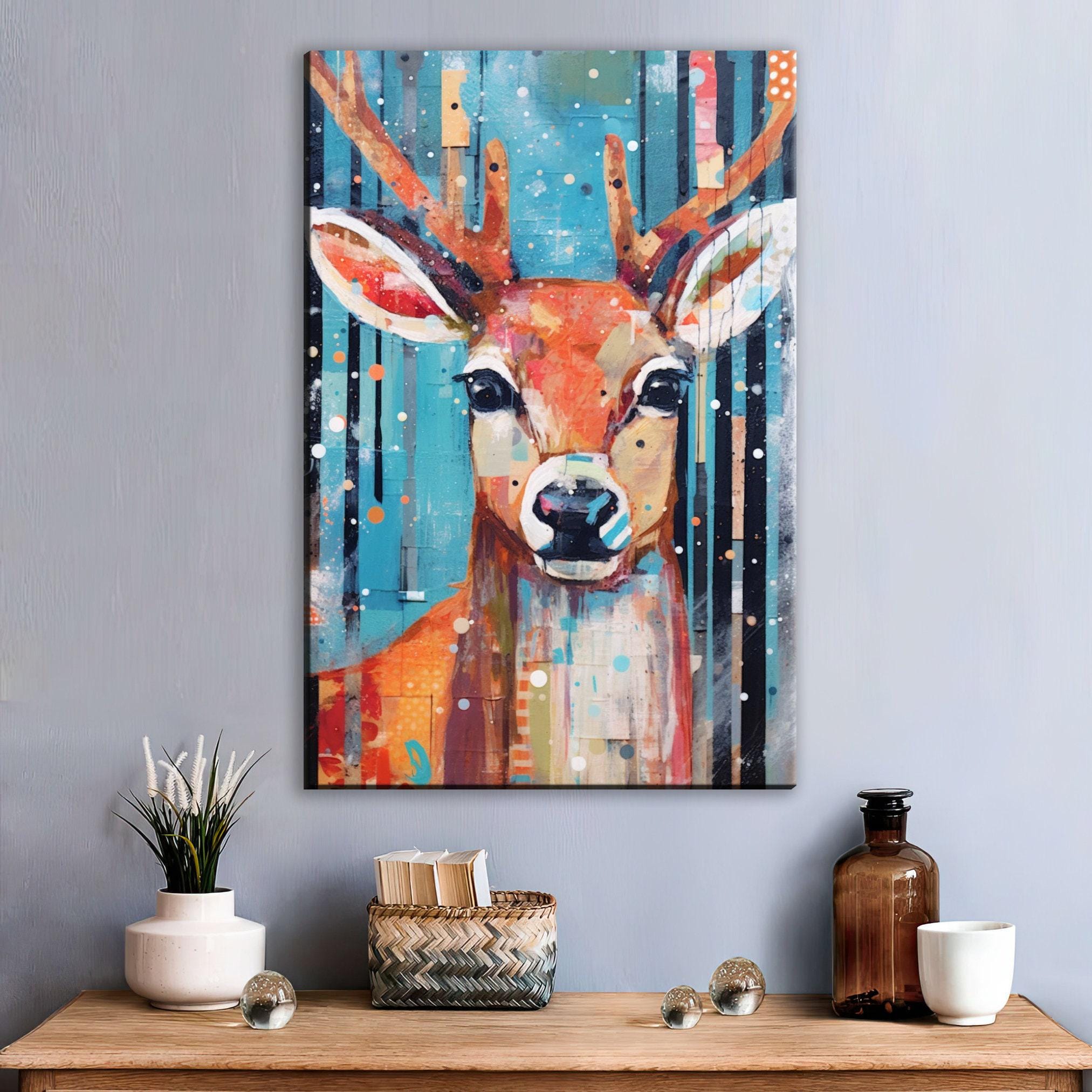 Reindeer Canvas Art - Festive Holiday Wall Decor | Extra Large Giclee Print
