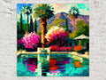 Palm Springs Canvas Print - Vibrant Colorful Pool Scene Painting on Gallery-Ready Canvas