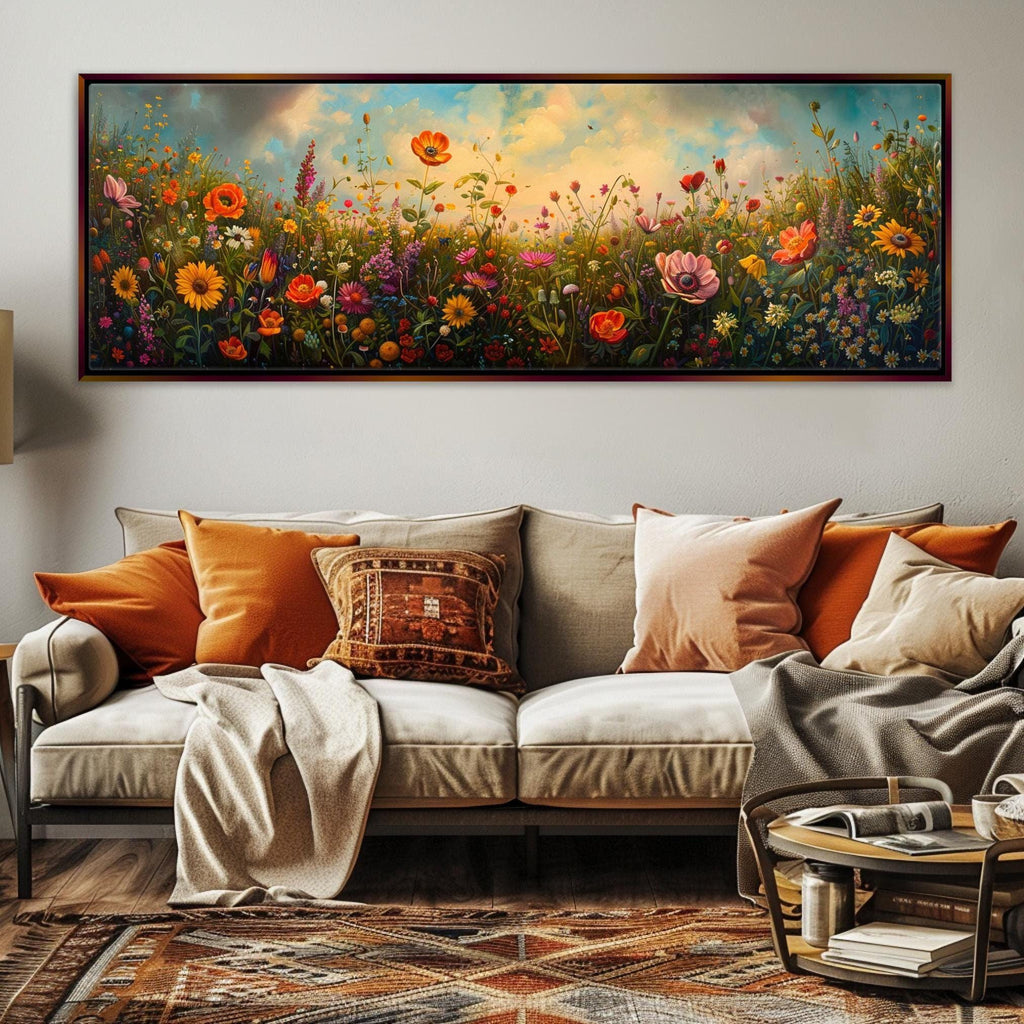 Wildflower Panoramic Canvas – Extra Large Boho Wall Art | Gallery Wrapped, Ready to Hang