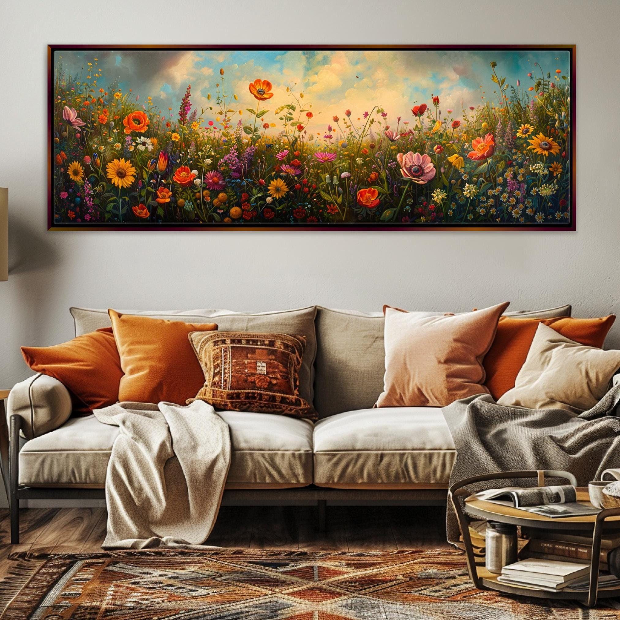 Wildflower Panoramic Canvas – Extra Large Boho Wall Art | Gallery Wrapped, Ready to Hang