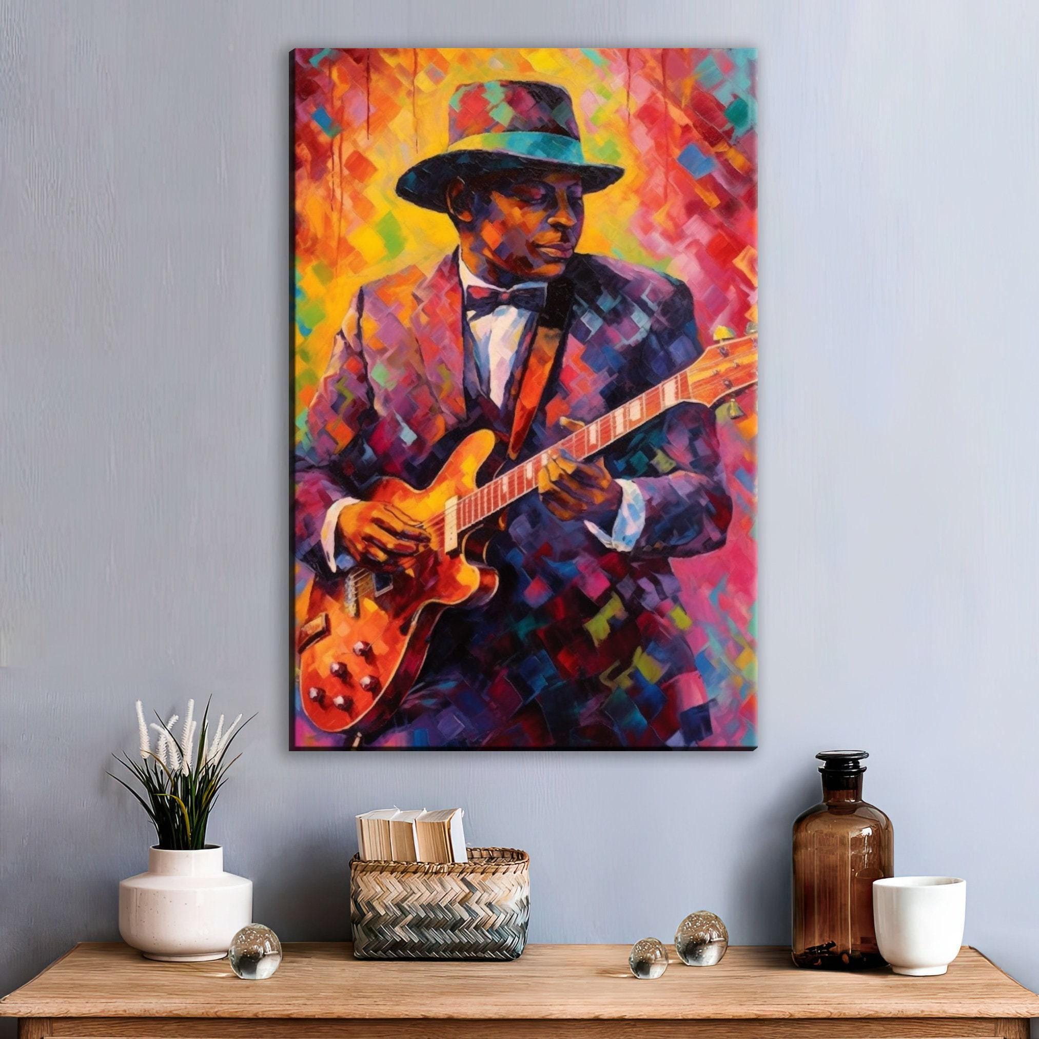 Jazz Guitarist Canvas - Large Pop Art Painting for Music Room Wall Art Decor
