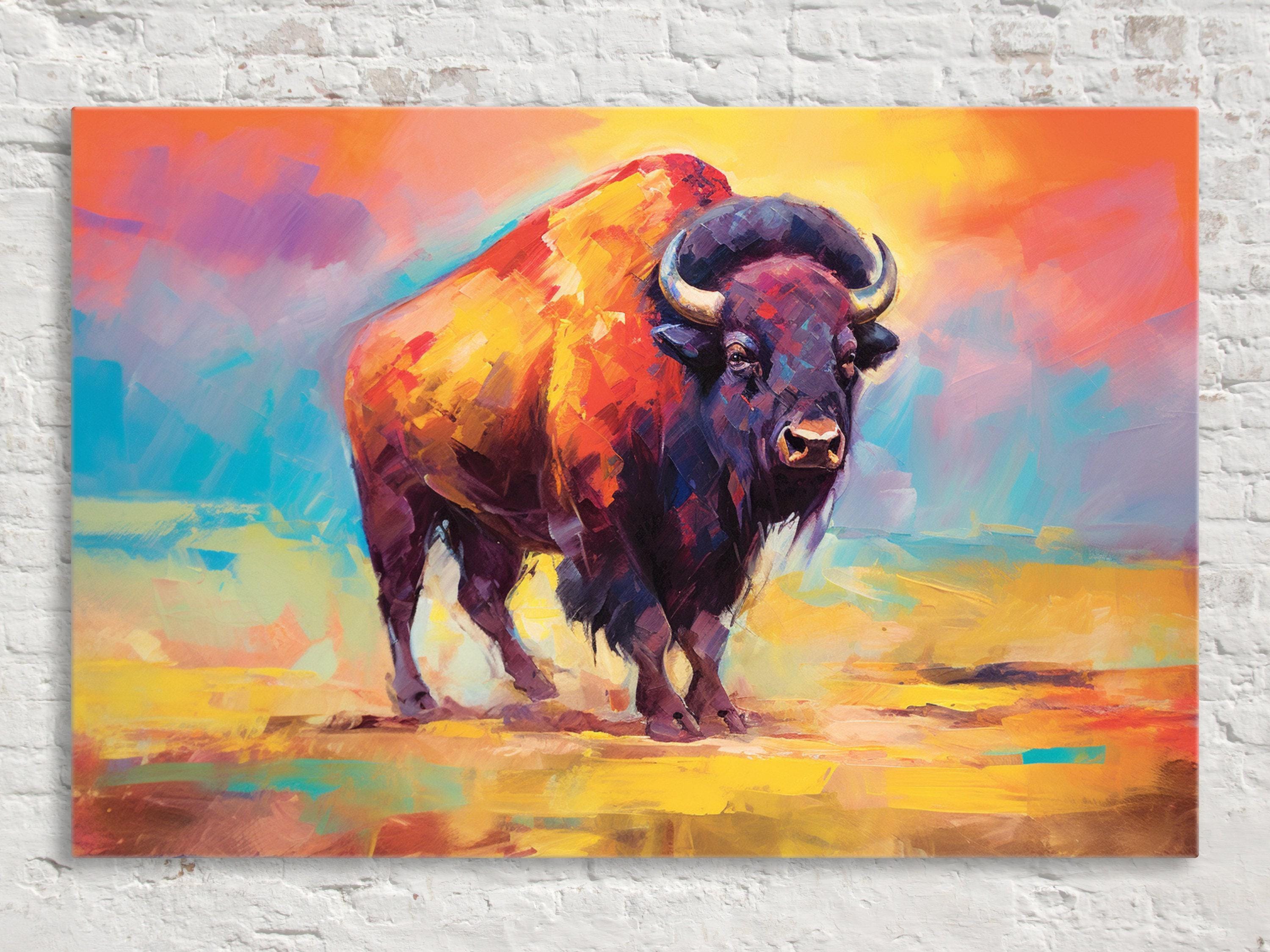 Buffalo Canvas Print | Colorful Bison Painting on Extra Large Gallery Wrapped Canvas