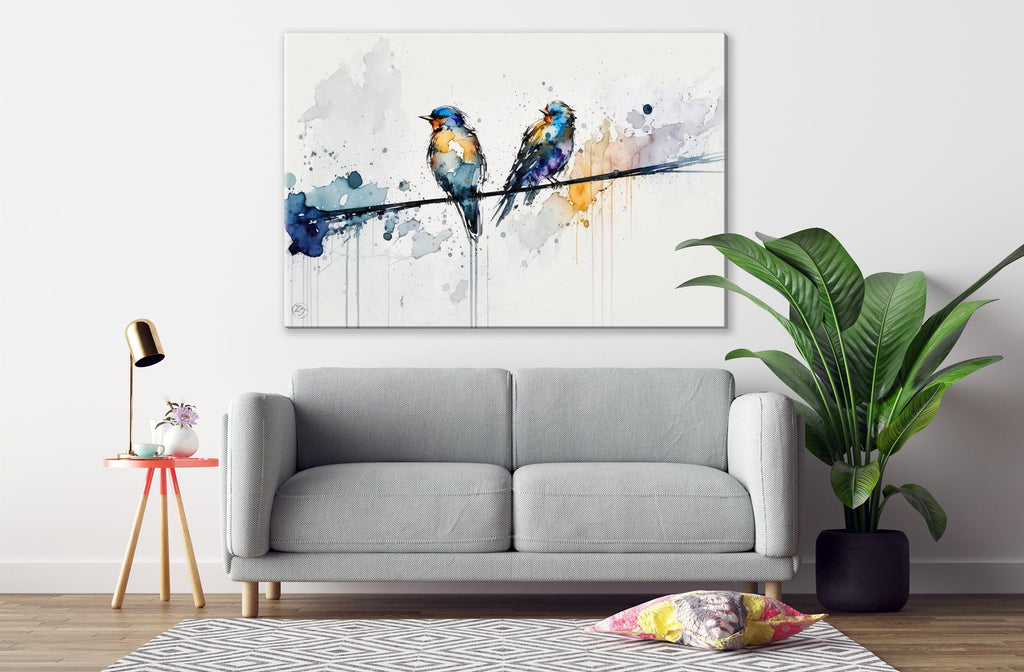 Feathered Gathering: Group of Birds Watercolor, Giclee Canvas Print, Artist Paper, Watercolor Paper, Available in Extra Large Sizes
