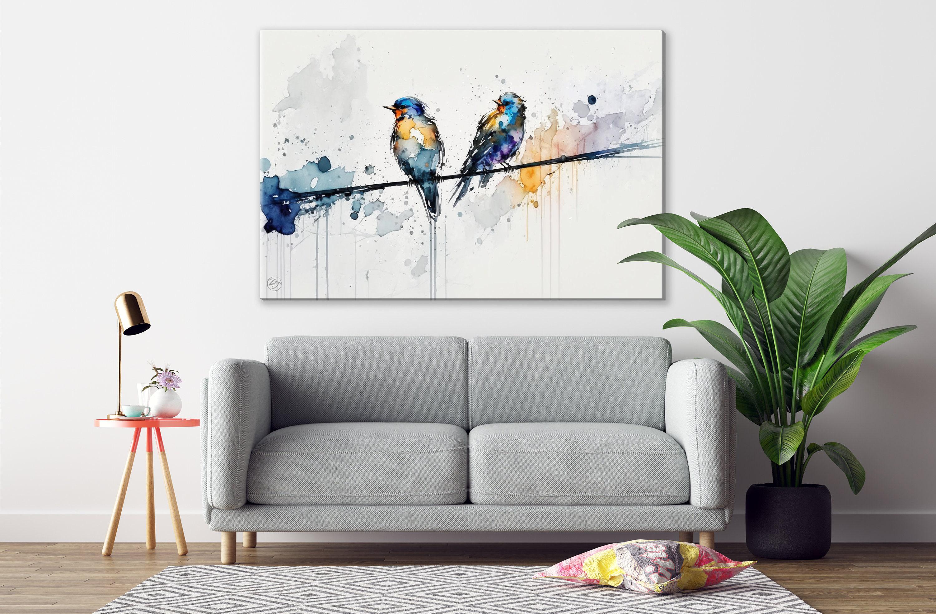 Feathered Gathering: Group of Birds Watercolor, Giclee Canvas Print, Artist Paper, Watercolor Paper, Available in Extra Large Sizes