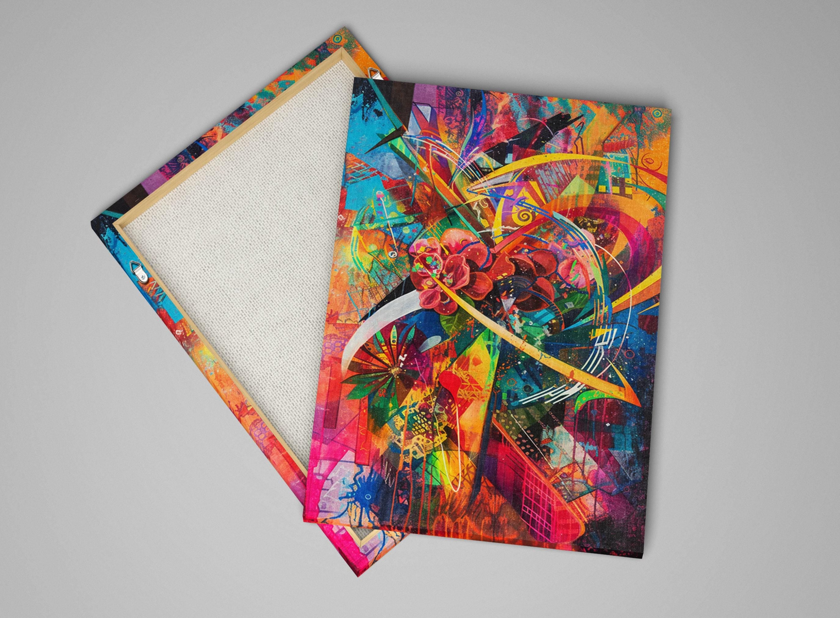 Retro Futurism Wall Art – Cosmic Retro Decor on Extra Large Gallery Wrapped Canvas