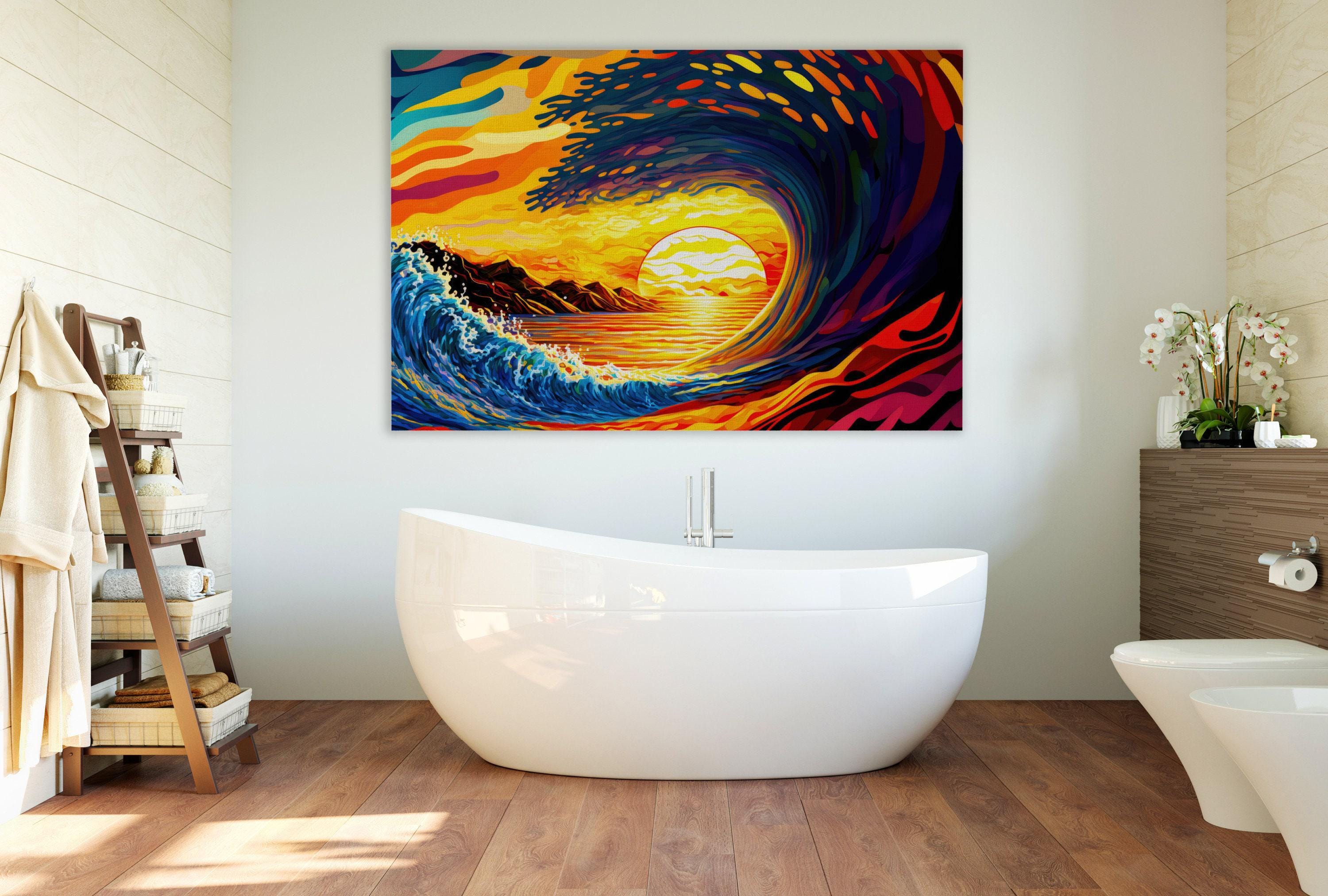 Ocean Wave Art Print - Surf Canvas Print | California Surf Art | Sunset Pipeline Painting