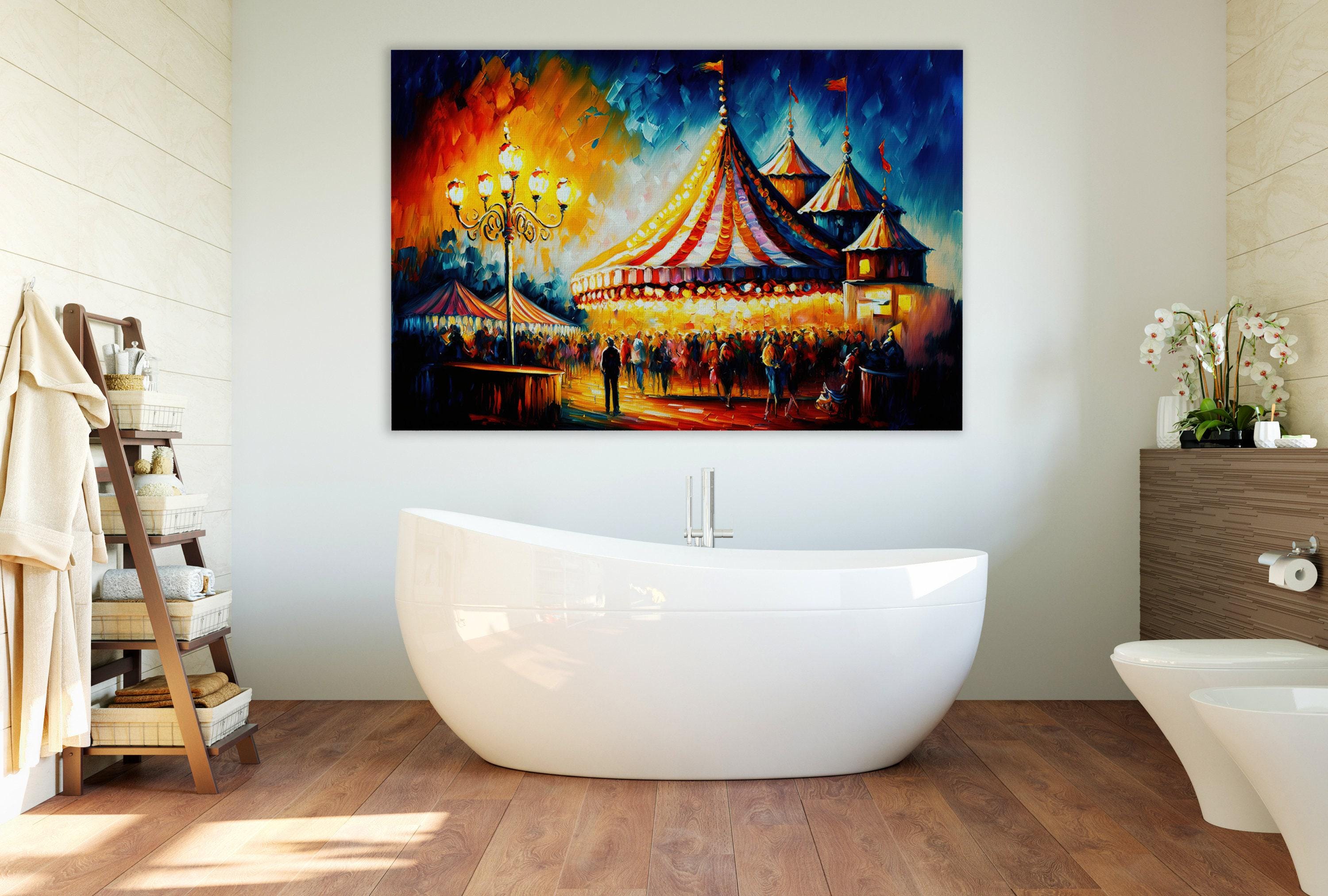 Circus Scene Canvas Art - Large Vintage Carnival Print With Wooden Frame